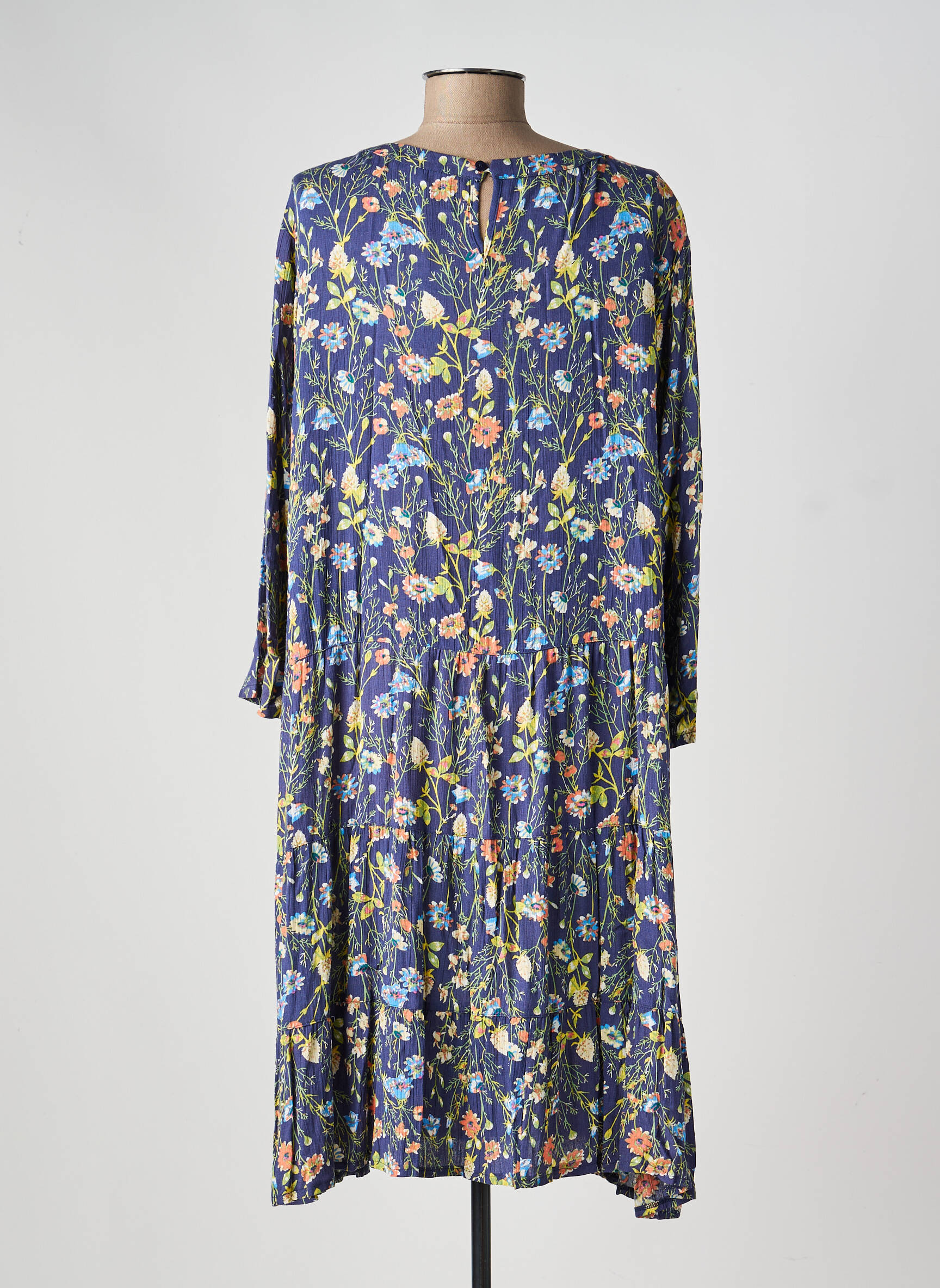 Rochie midi imprimeu floral mâneci 3/4 albastru FREDA femeie