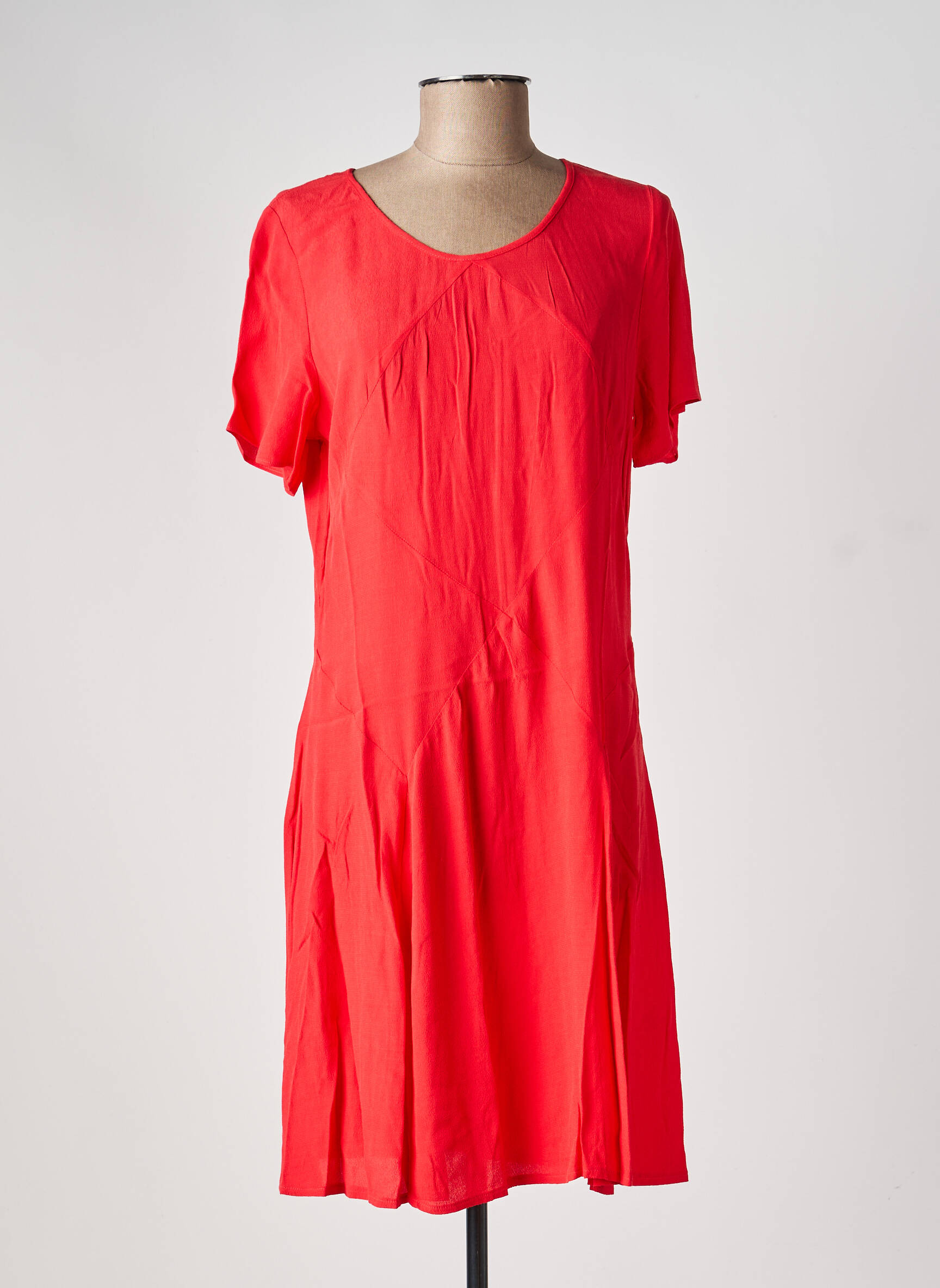 Rochie midi țesătură crep mâneci scurte roșu BY MO femeie