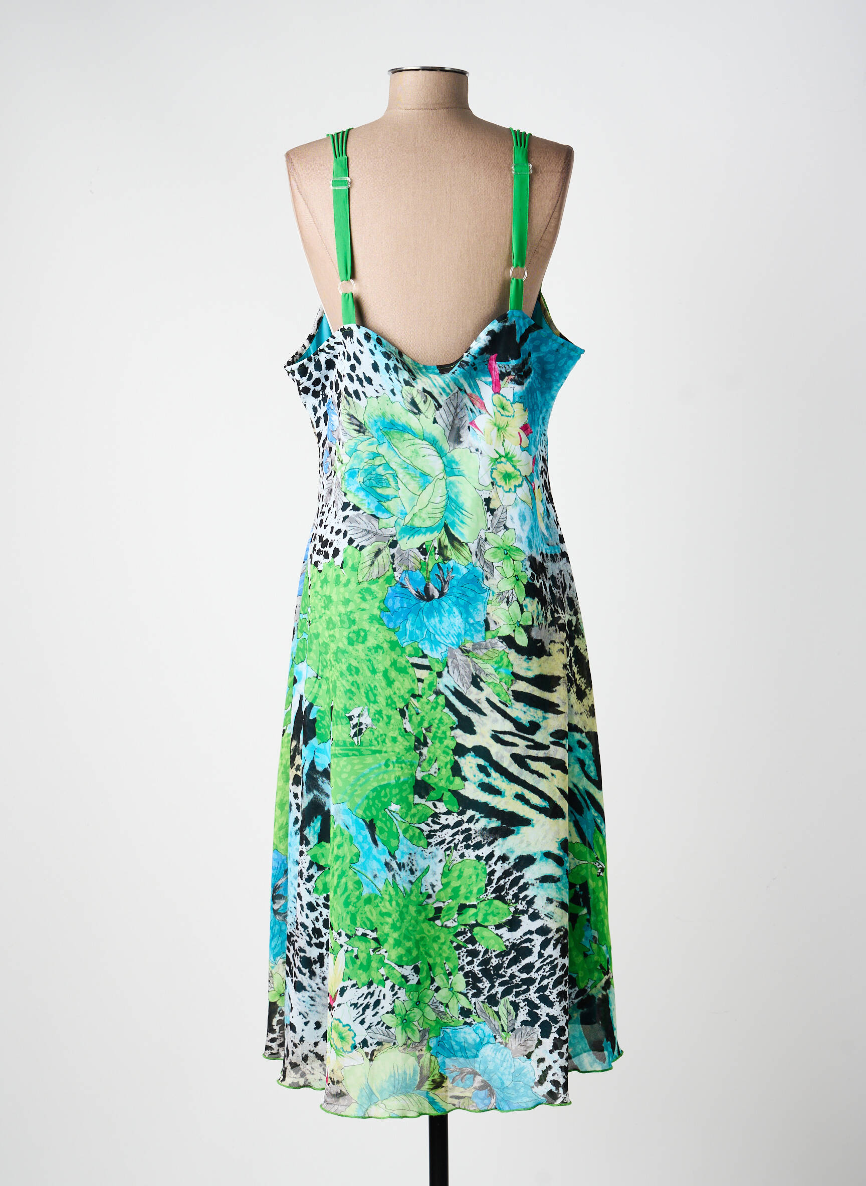 Rochie lungă imprimeu fantezie fără mâneci verde FELINO femeie