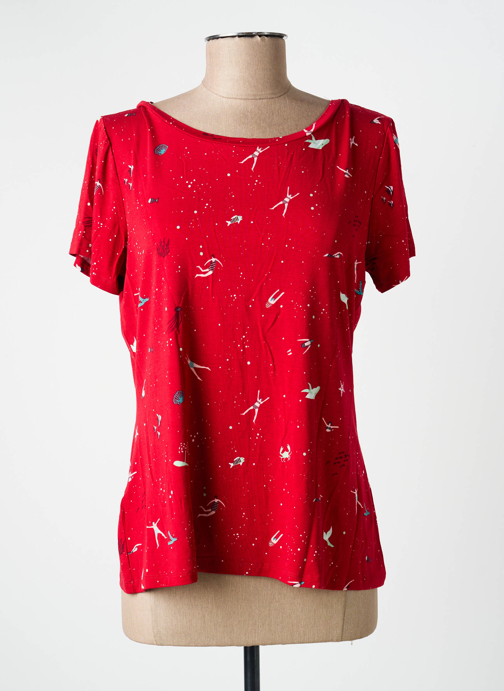 Tricou imprimeu fantezie mâneci scurte roșu SURKANA femeie
