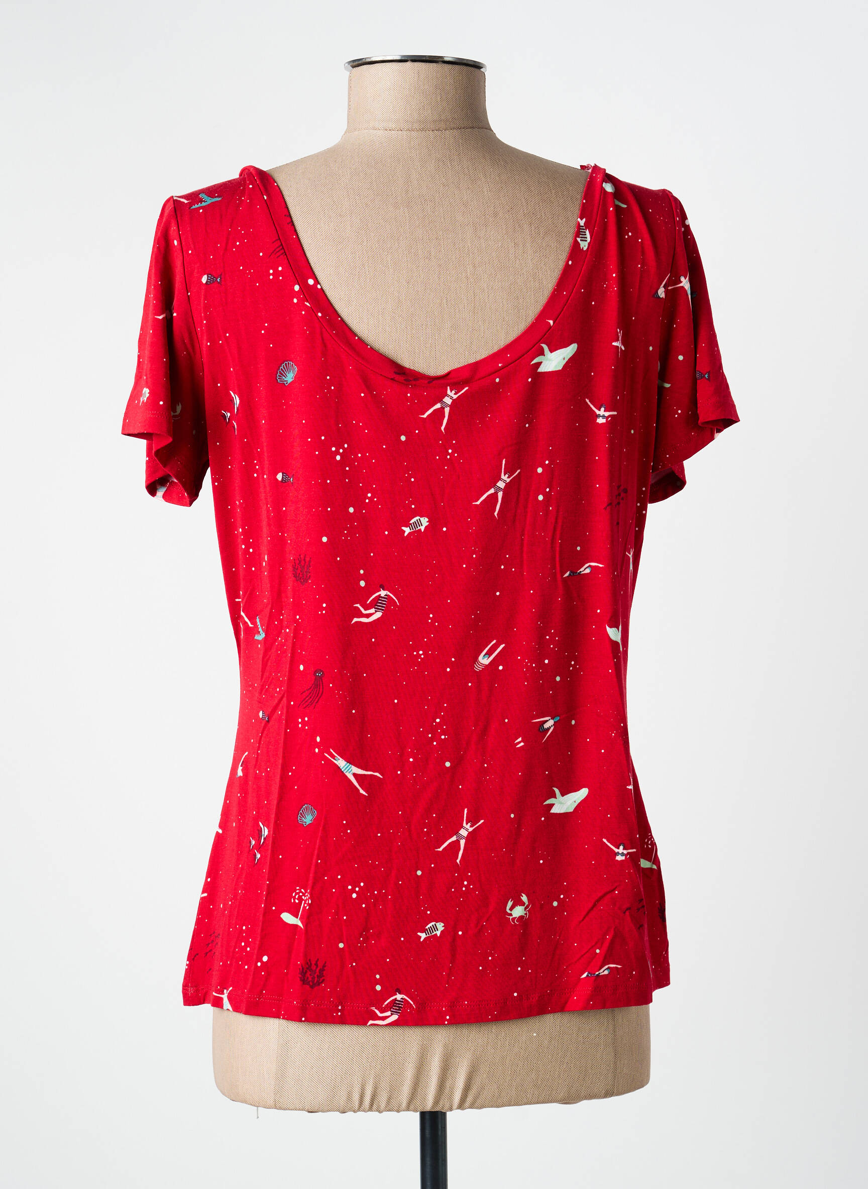 Tricou imprimeu fantezie mâneci scurte roșu SURKANA femeie