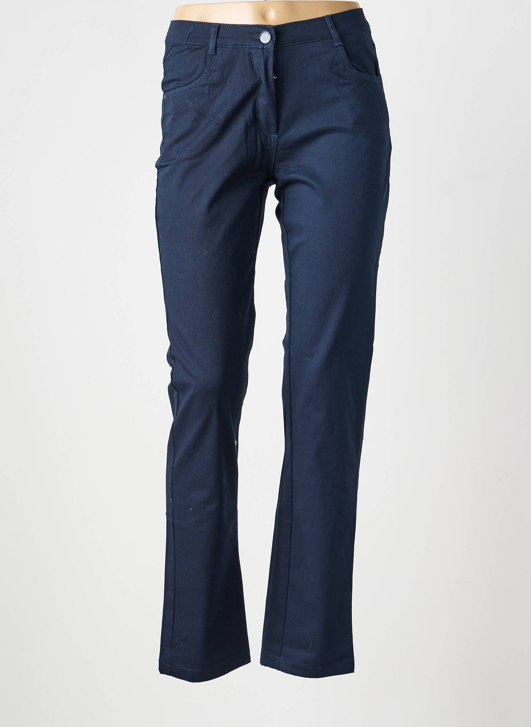 Pantalon slim țesătură poplin mărime normală albastru FREDA femeie