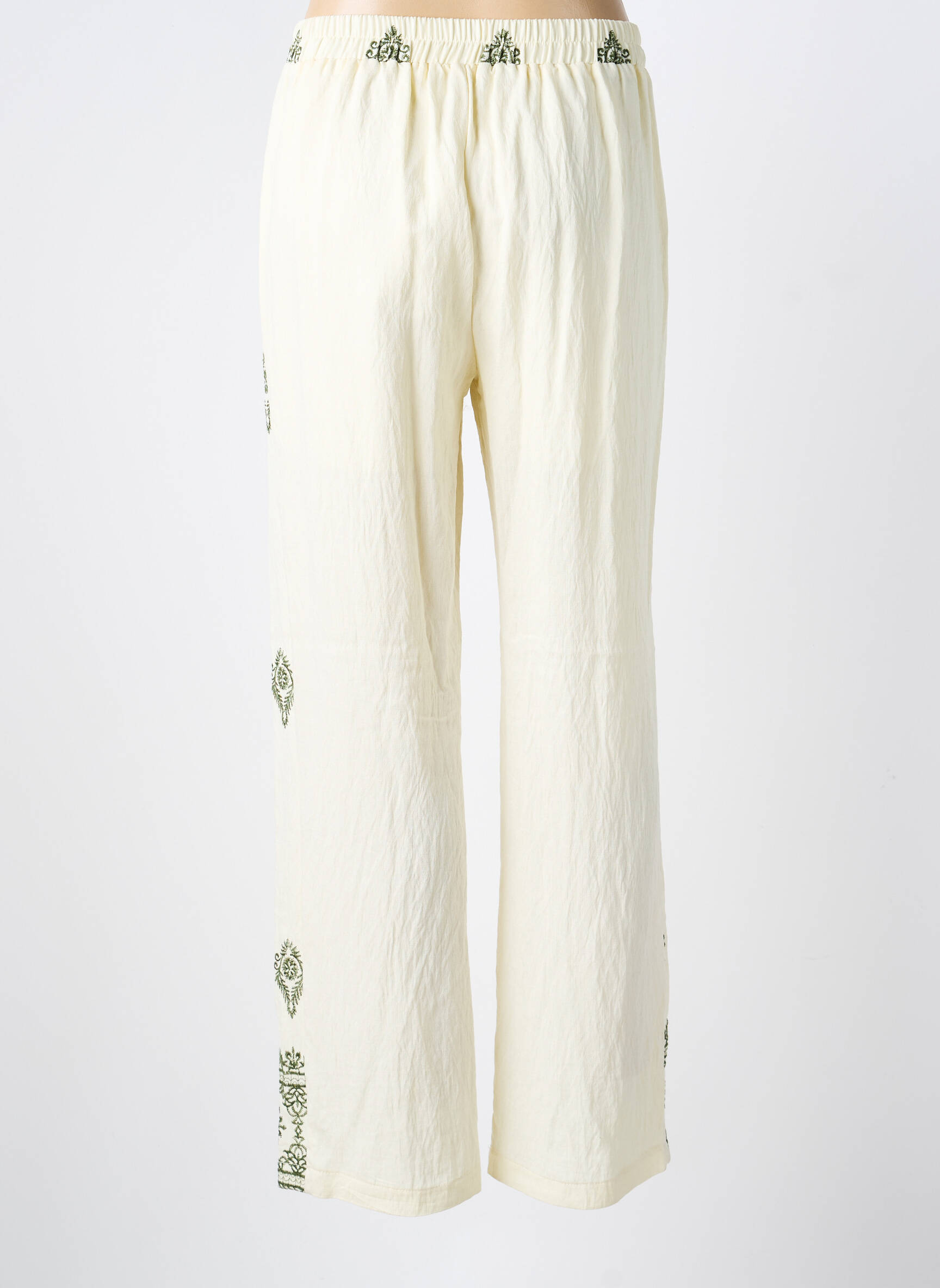 Pantalon drept talie elastică mărime normală bej J&H FASHION femeie