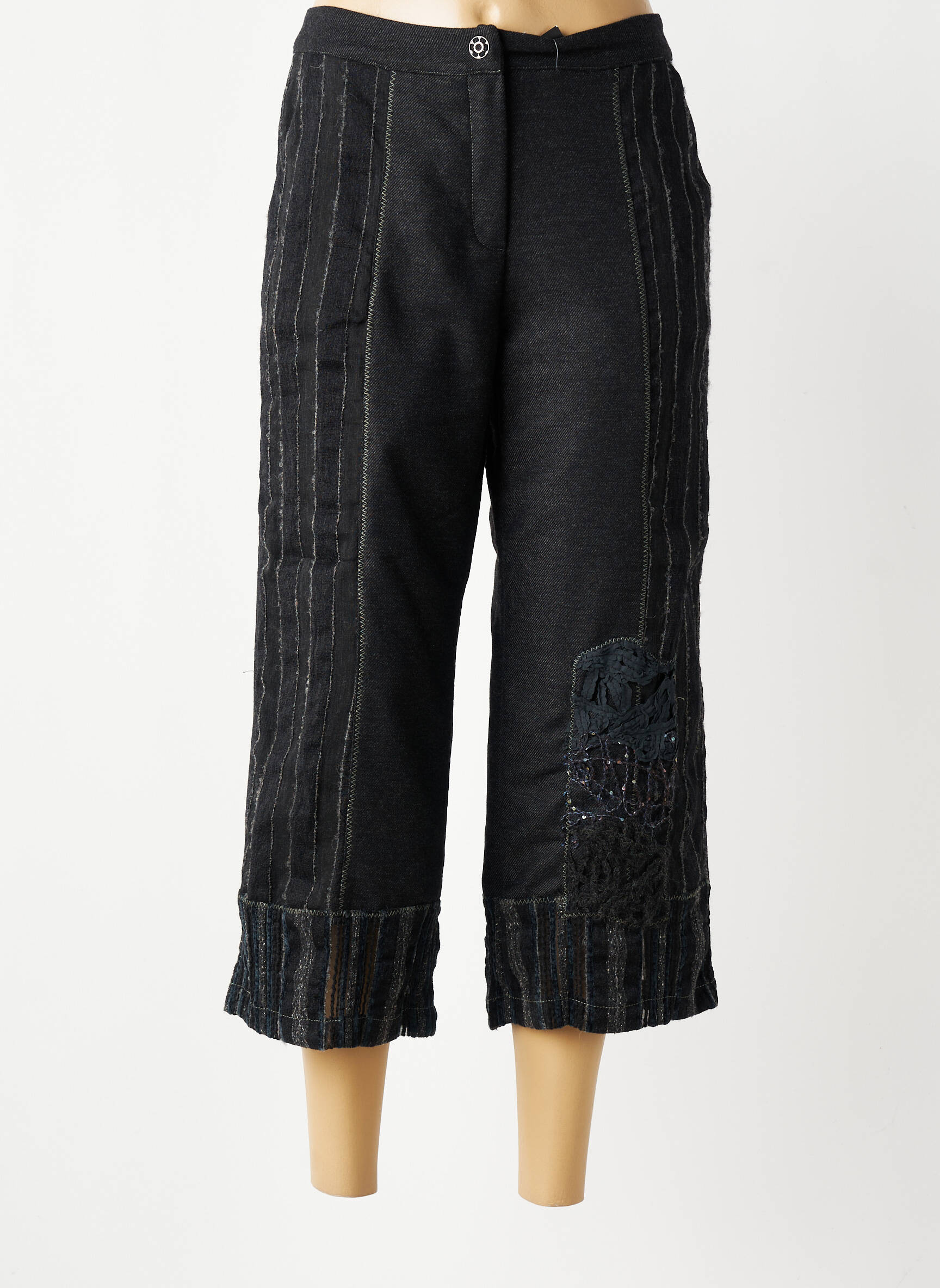 Pantalon trei sferturi croială dreaptă mărime normală gri FILLE DES SABLES femeie