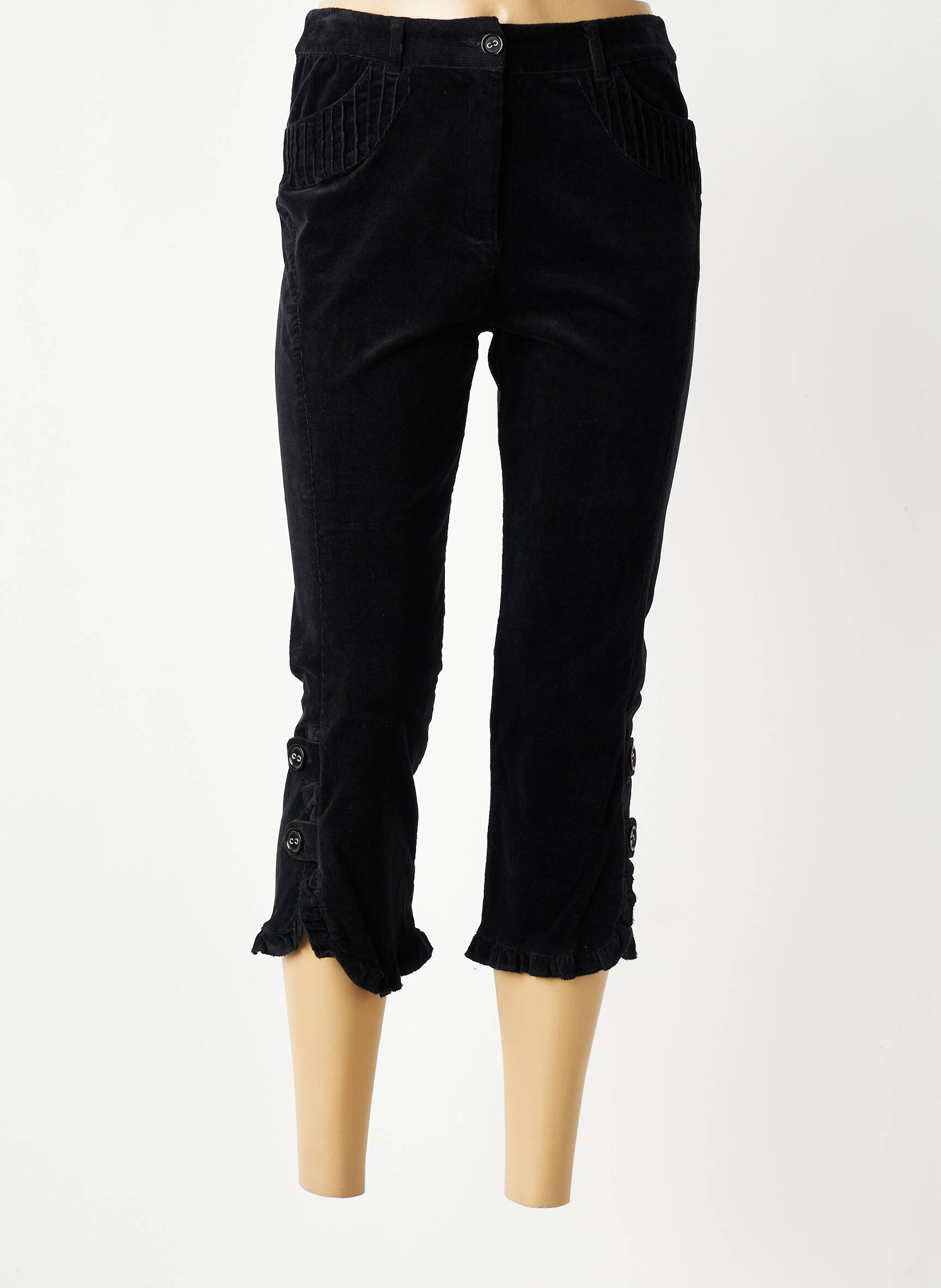 Pantalon trei sferturi elasticitate mărime normală negru FREDA femeie