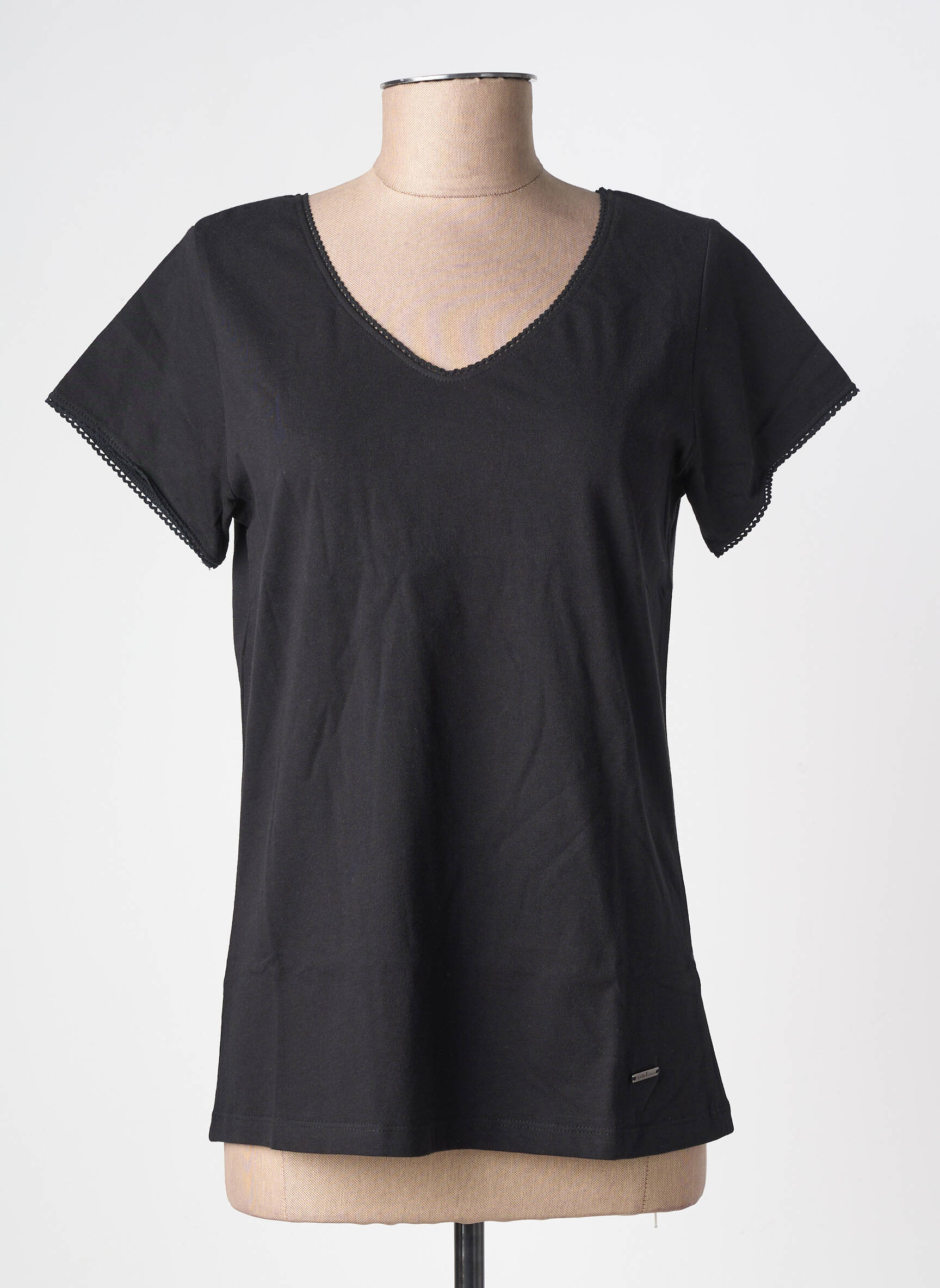 Tricou guler în v mâneci scurte negru AGATHE & LOUISE femeie