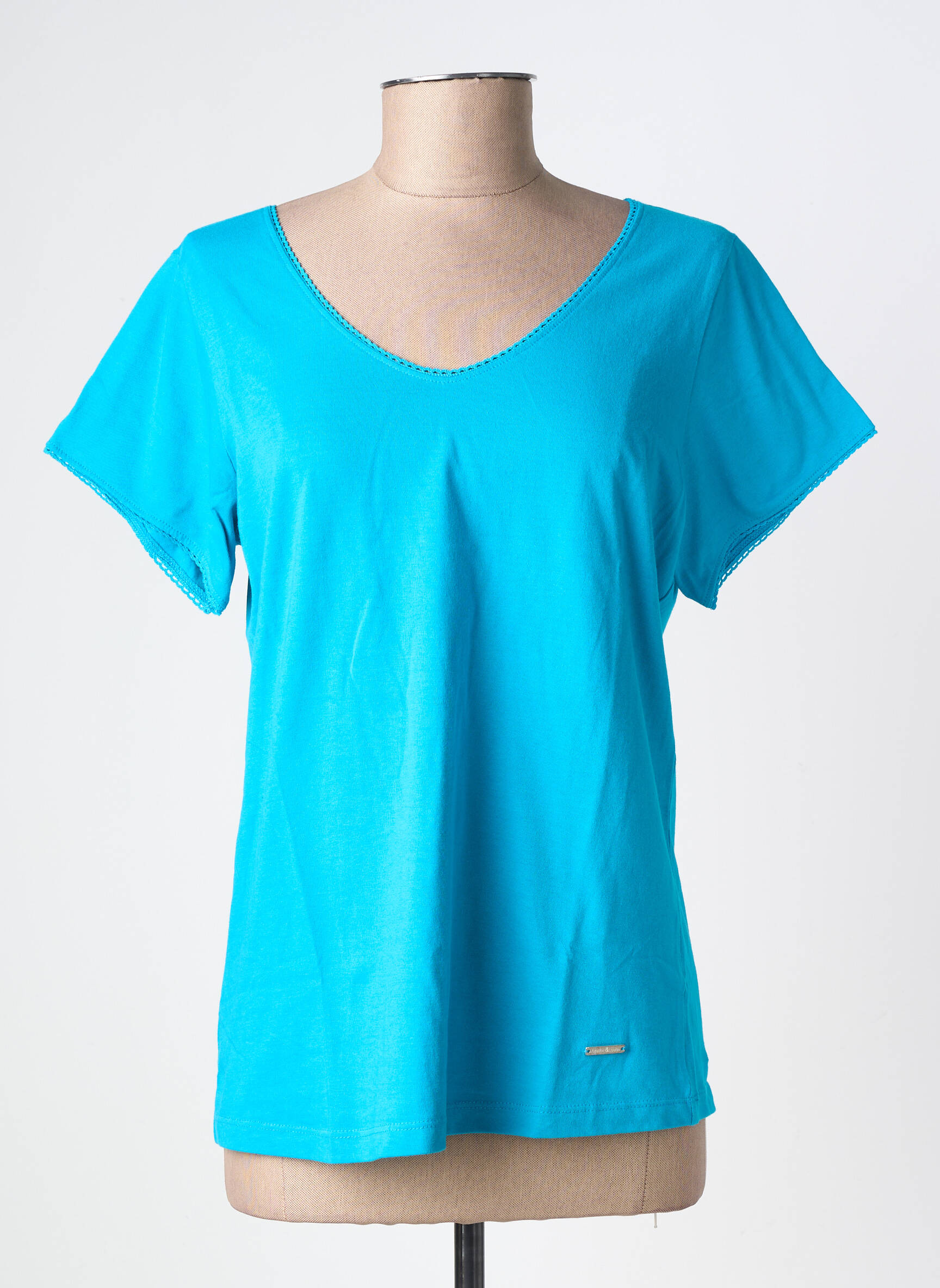 Tricou guler în v mâneci scurte albastru AGATHE & LOUISE femeie