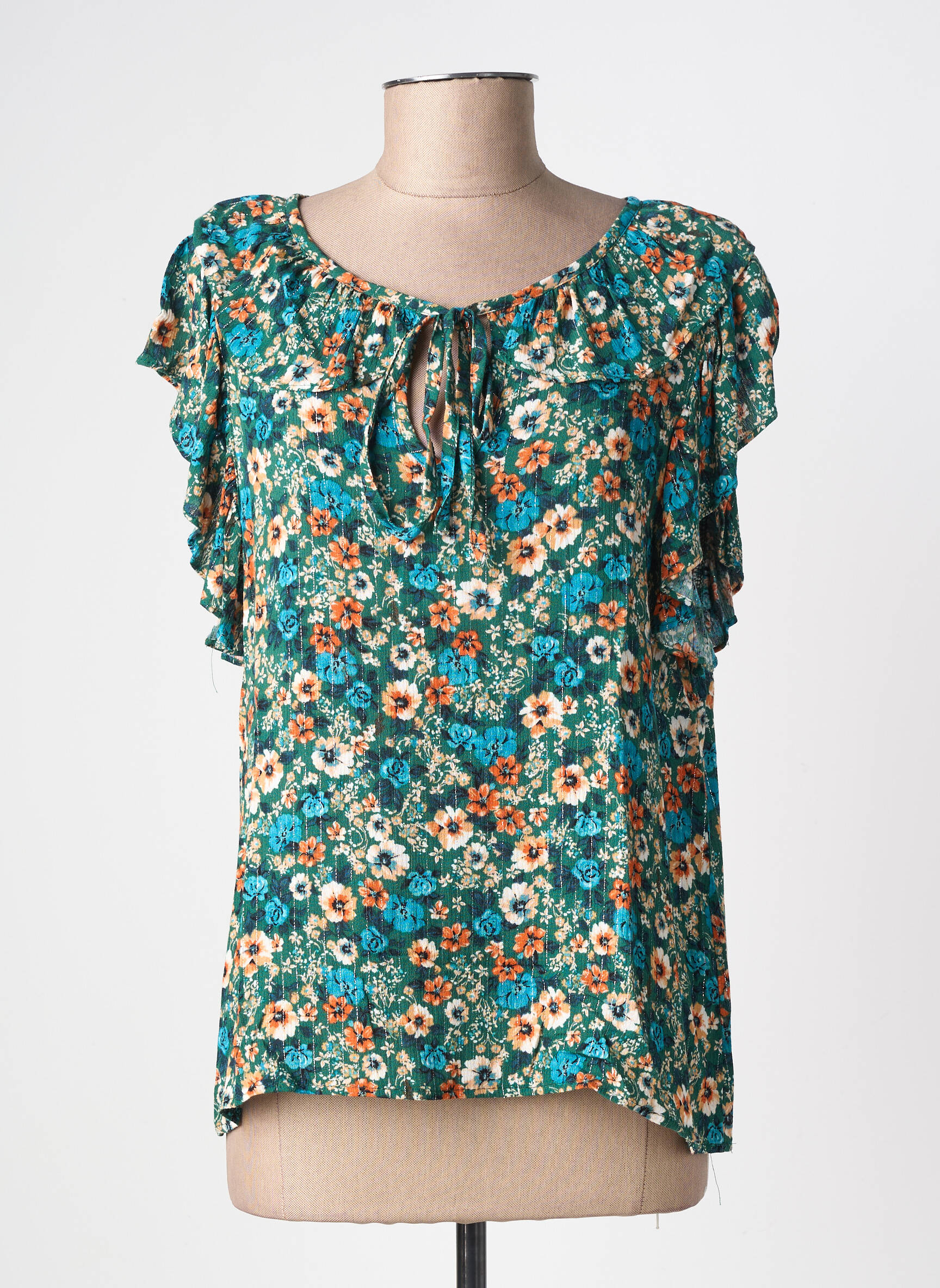 Top croială fluidă mâneci scurte verde VINTAGE LOVE femeie