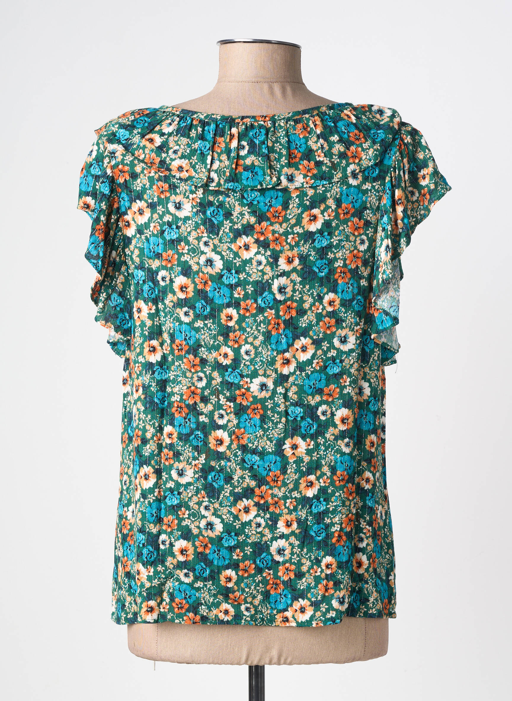 Top croială fluidă mâneci scurte verde VINTAGE LOVE femeie