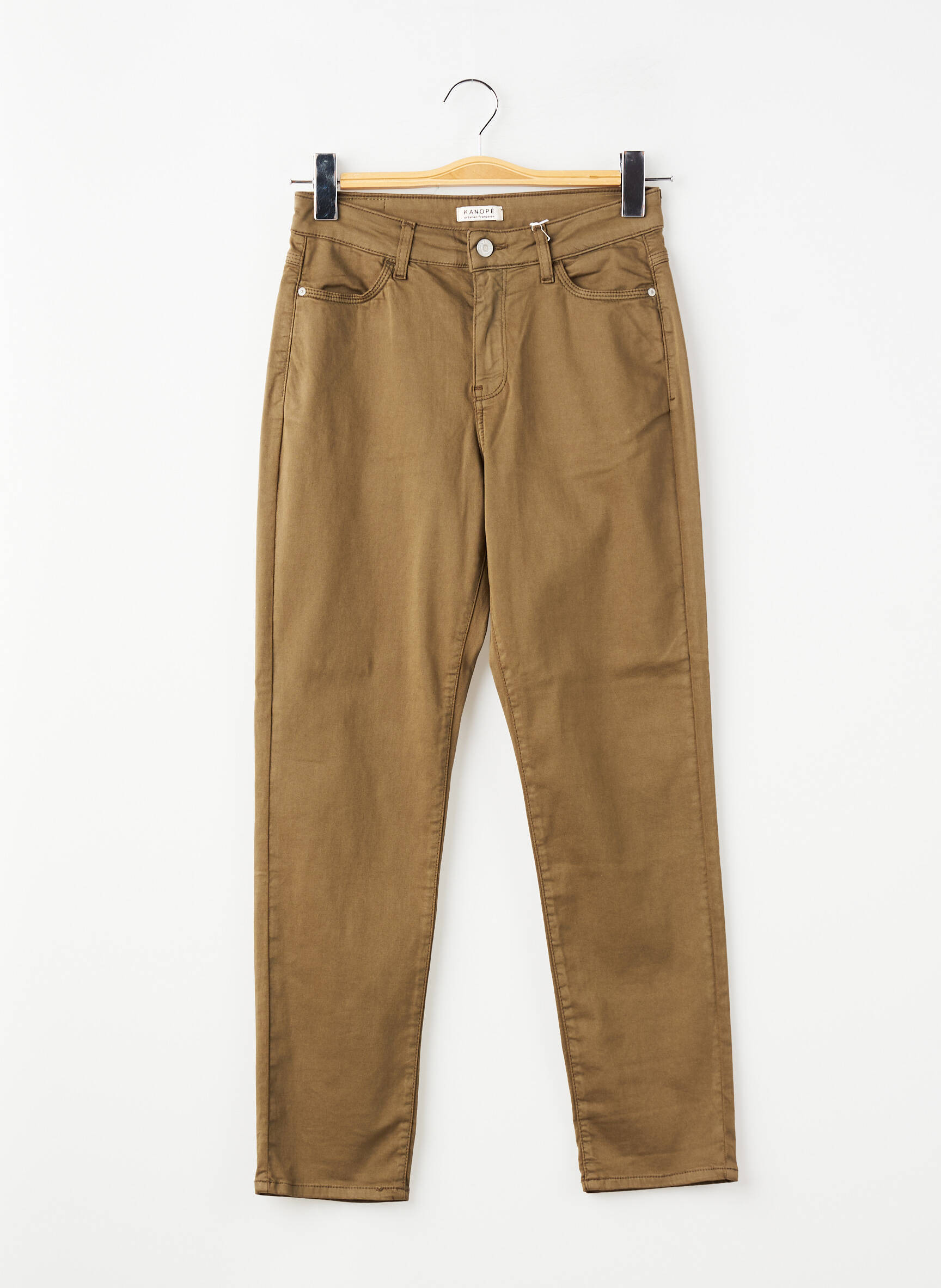 Pantalon slim țesătură poplin mărime normală verde KANOPE femeie