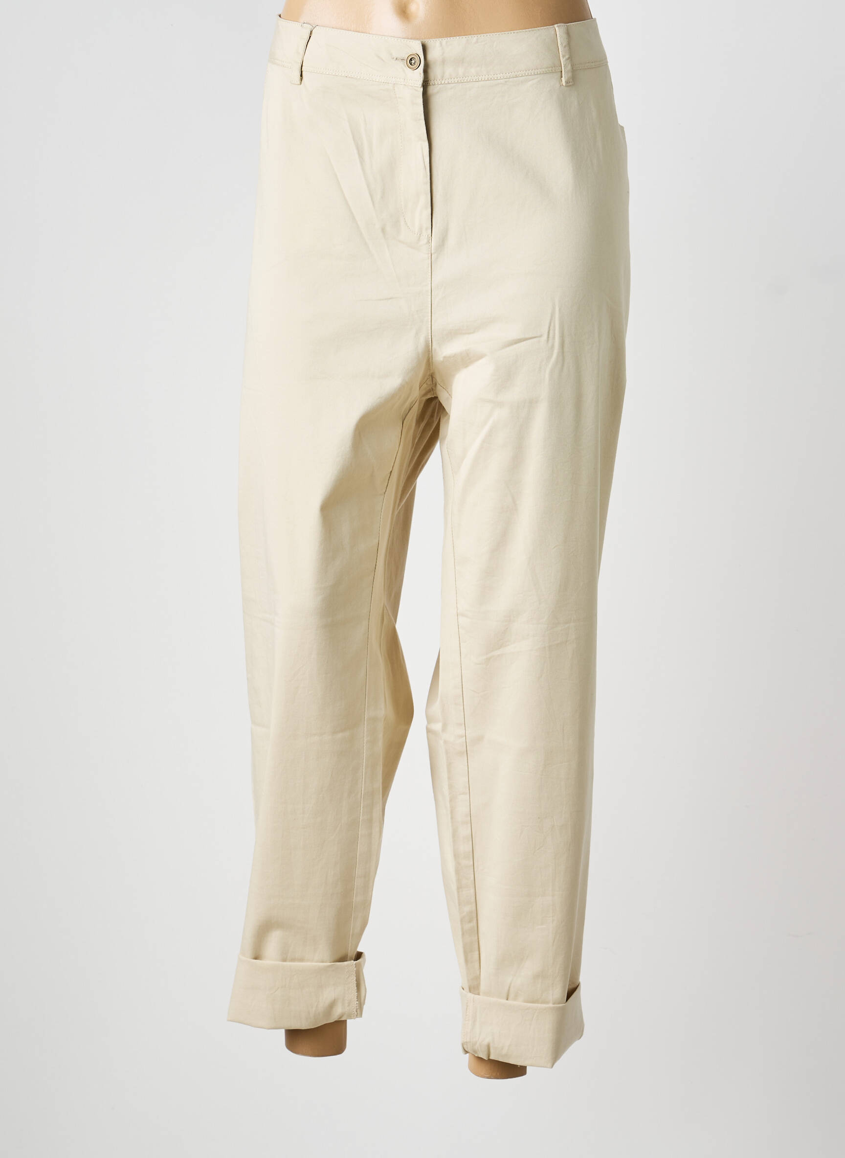 Pantalon drept țesătură poplin mărime normală bej AGATHE & LOUISE femeie