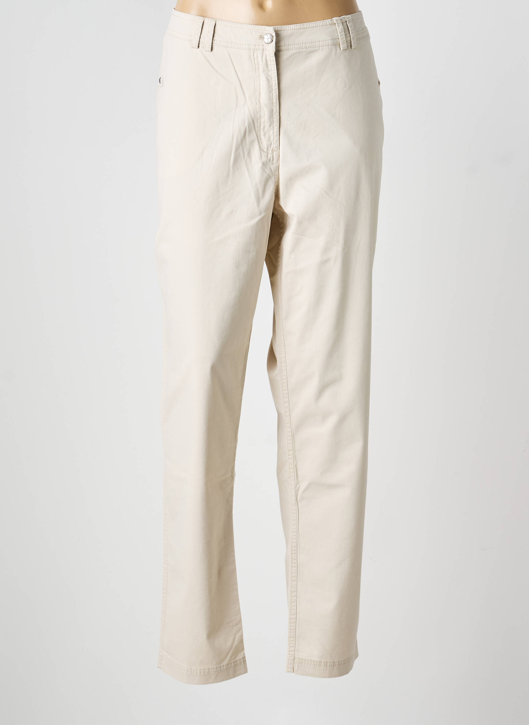 Pantalon chino țesătură poplin mărime normală bej EL INTERNATIONALE femeie