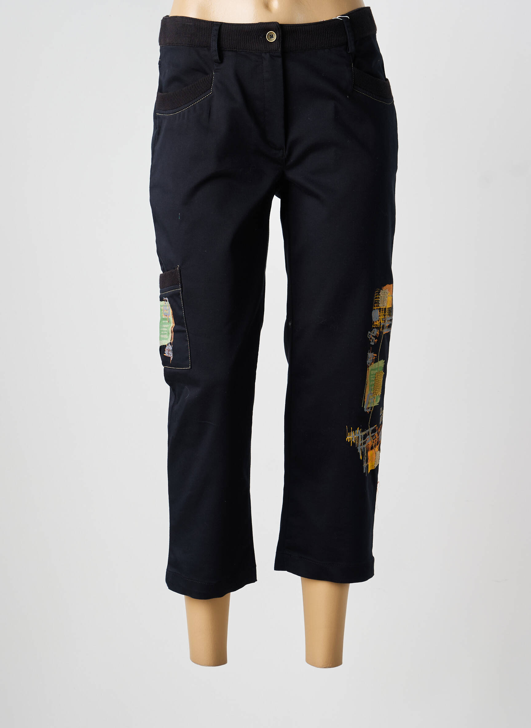 Pantalon trei sferturi țesătură poplin mărime normală negru JAC JAC femeie