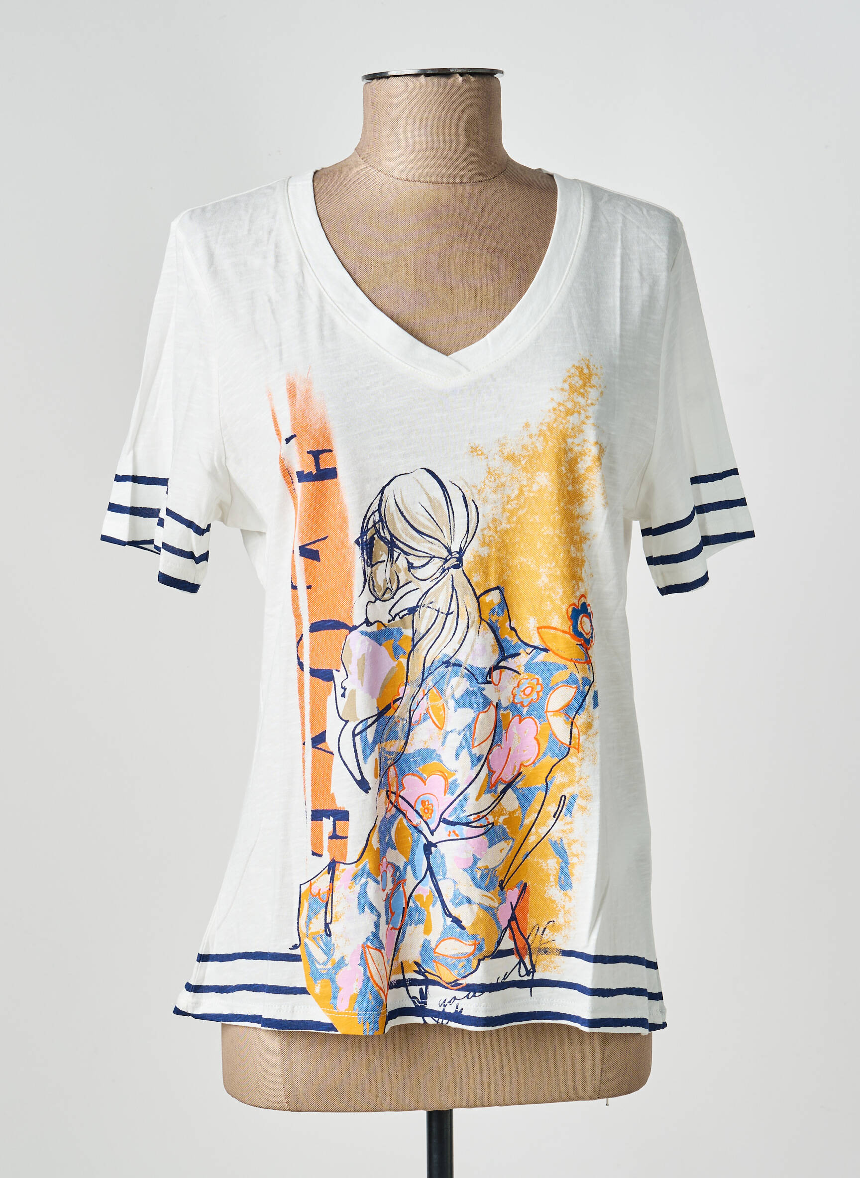 Tricou imprimeu fantezie mâneci scurte bej BARBARA LEBEK femeie