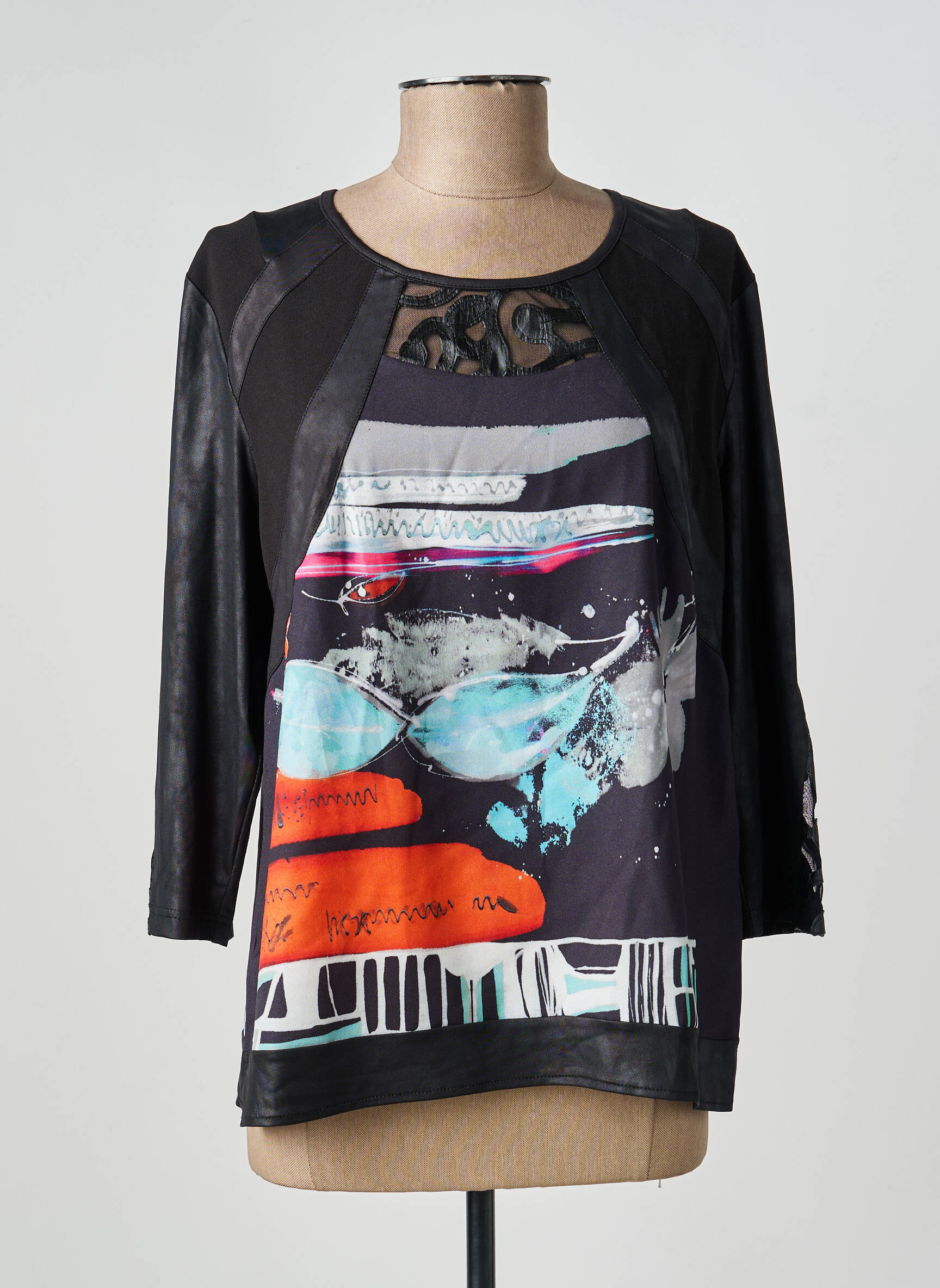 Top elasticitate mâneci 3/4 negru GUY DUBOUIS femeie