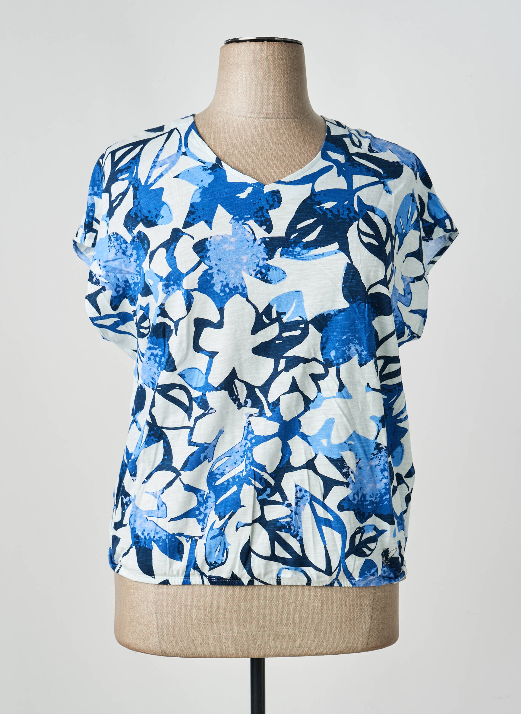 Tricou guler în v mâneci scurte albastru BARBARA LEBEK femeie
