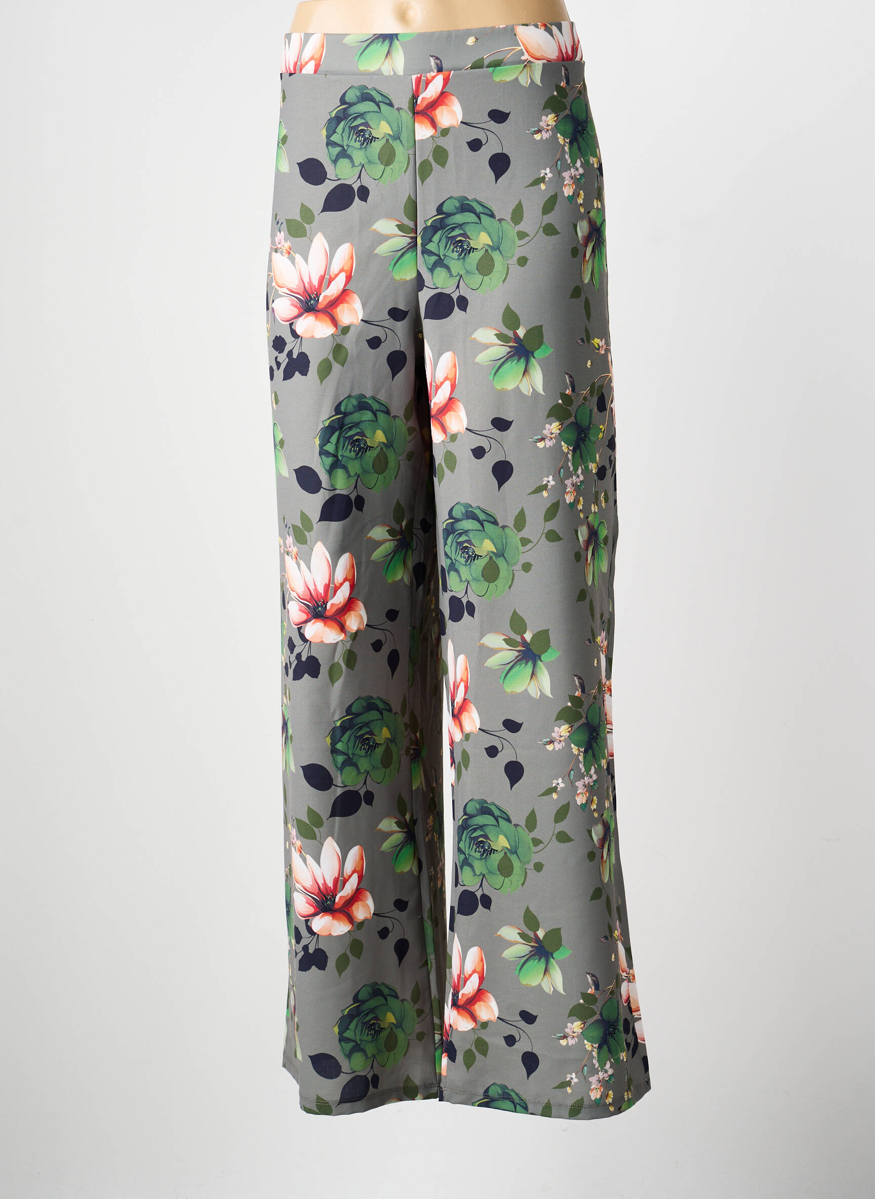 Pantalon larg țesătură crep mărime normală verde GALMALLA femeie
