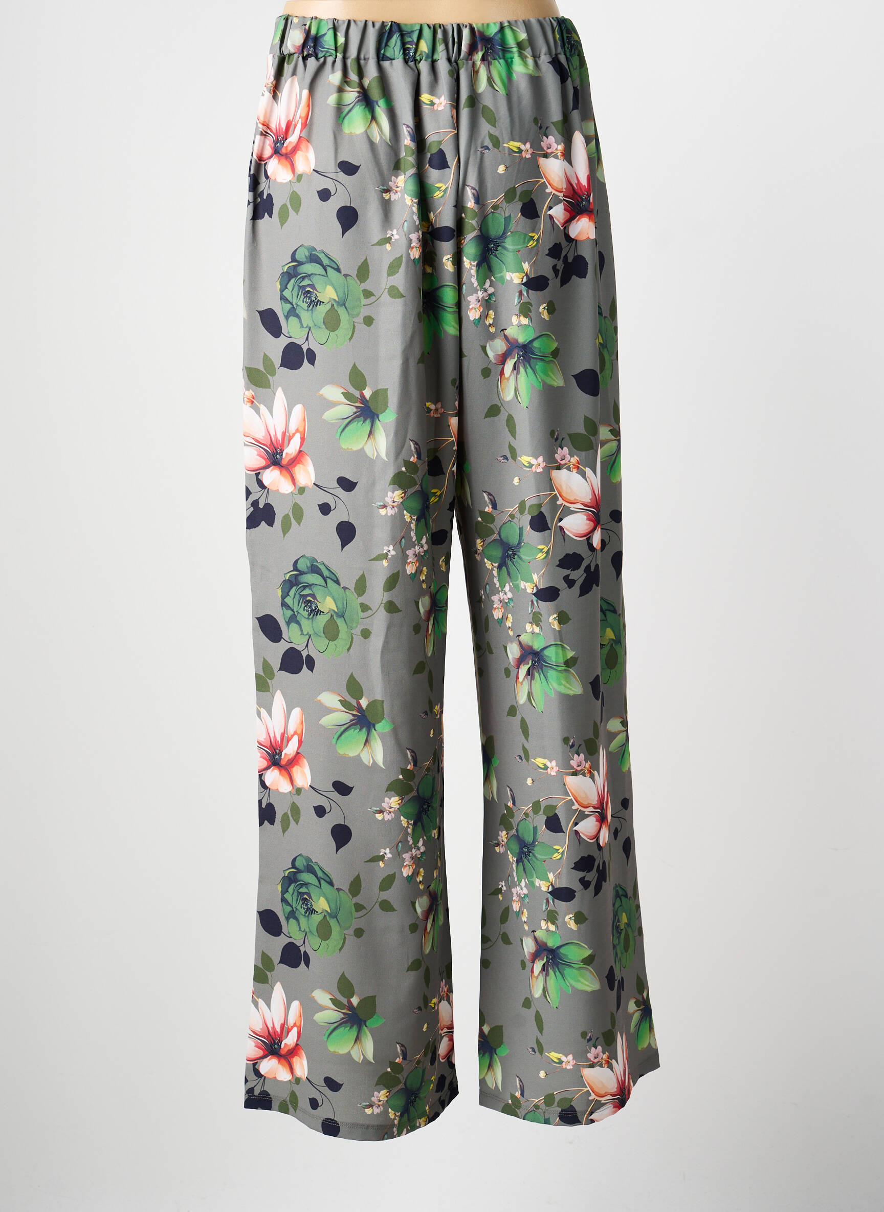 Pantalon larg țesătură crep mărime normală verde GALMALLA femeie
