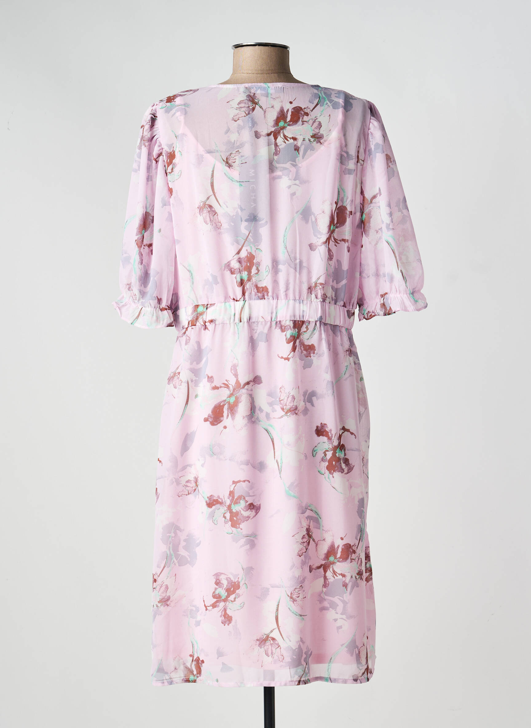 Rochie midi imprimeu floral mâneci 3/4 roz MICHA femeie