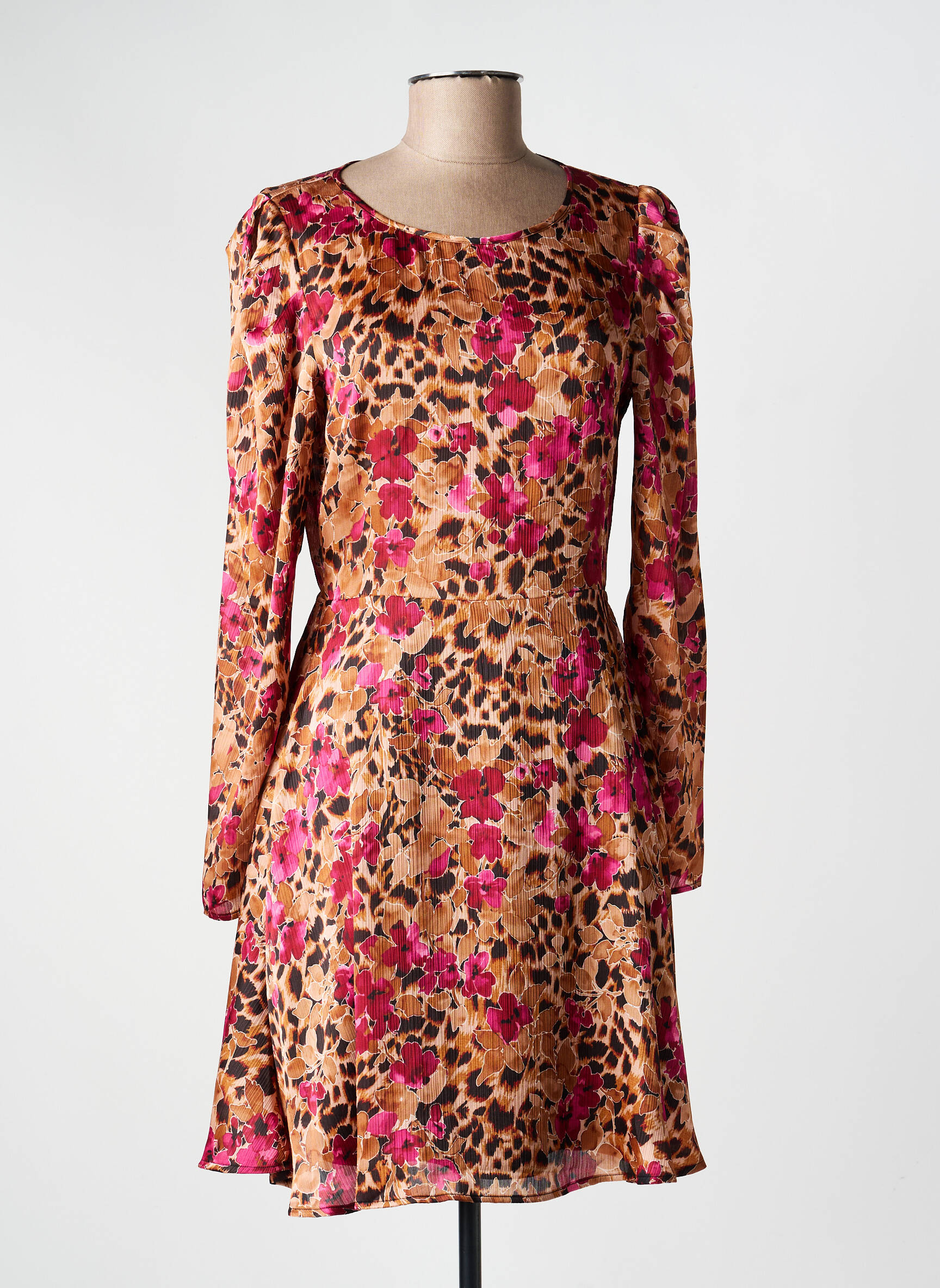 Rochie midi croială fluidă mâneci lungi roz MORGAN femeie