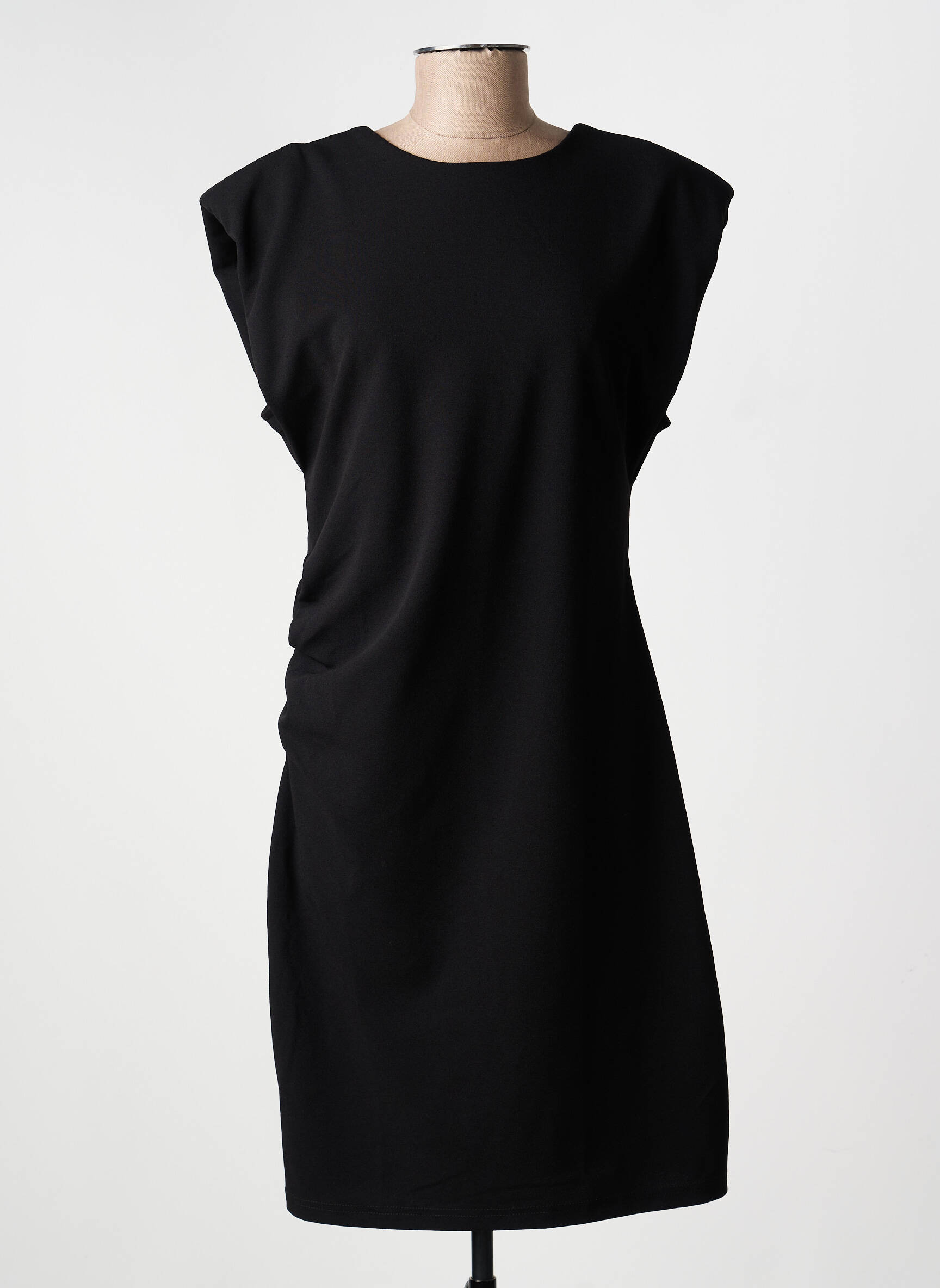 Rochie midi țesătură crep mâneci scurte negru ICHI femeie