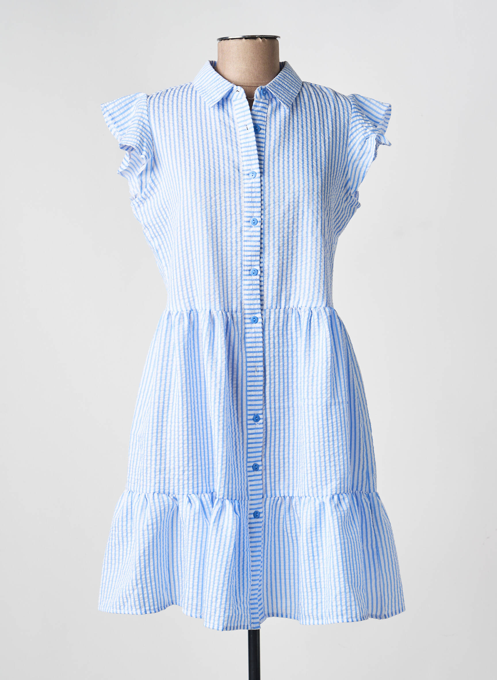 Rochie midi țesătură crep mâneci scurte albastru YSABEL MORA femeie