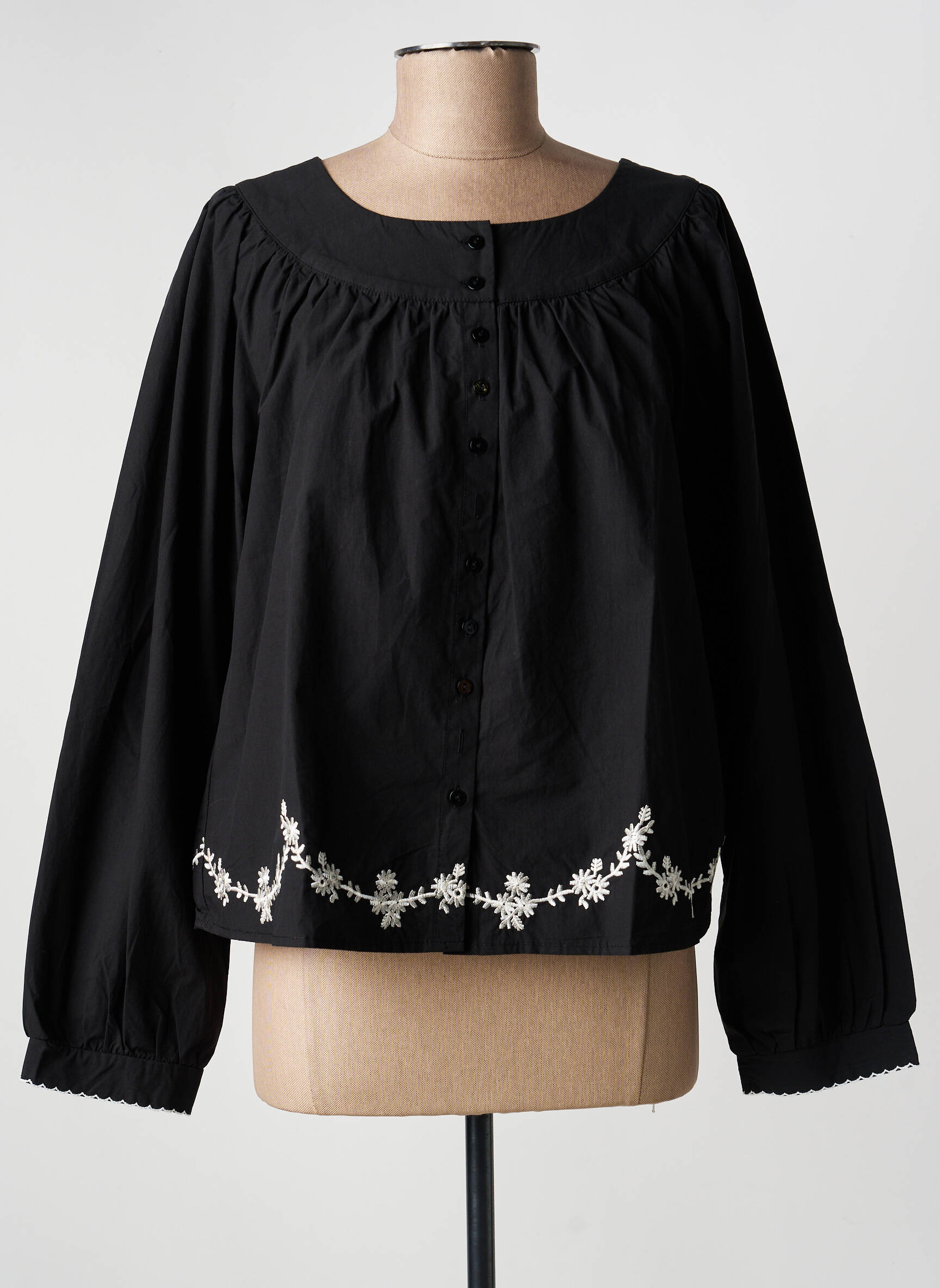 Cămașă țesătură poplin mâneci lungi negru ICHI femeie