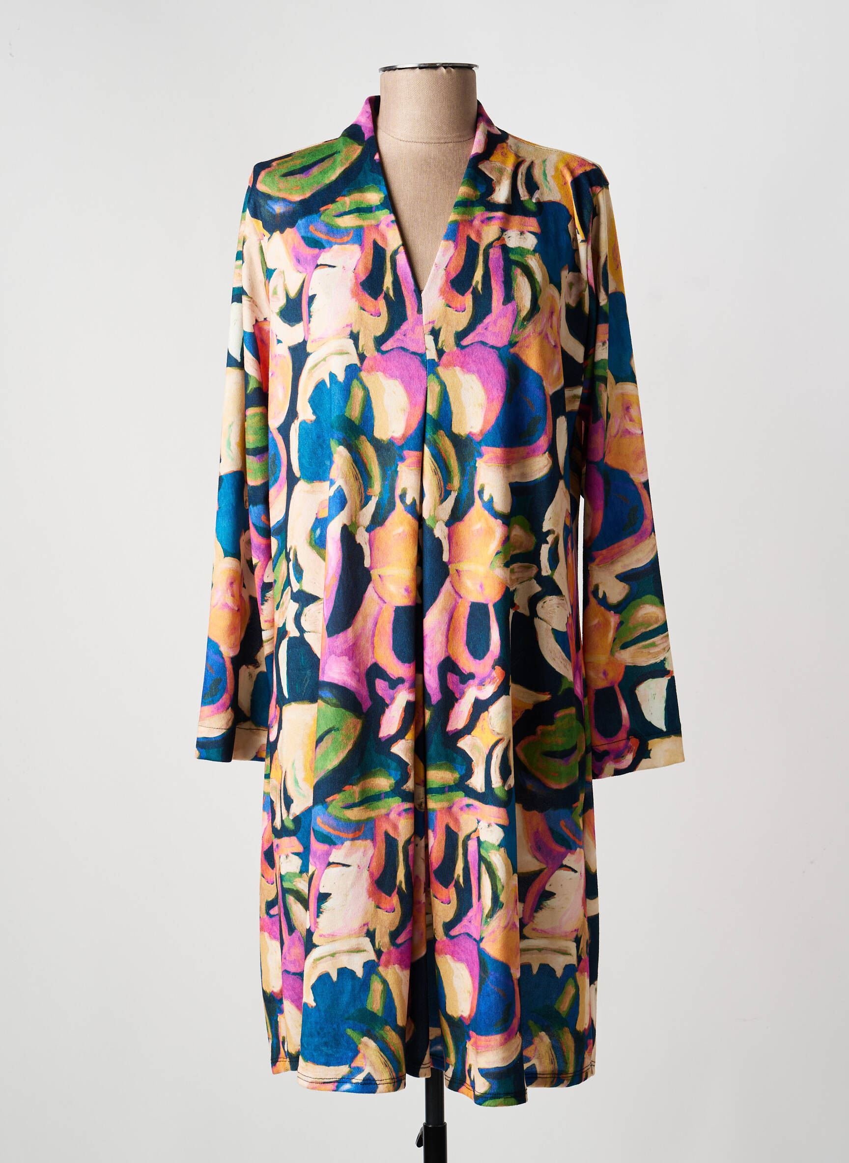 Rochie midi croială fluidă mâneci lungi albastru TINTA femeie