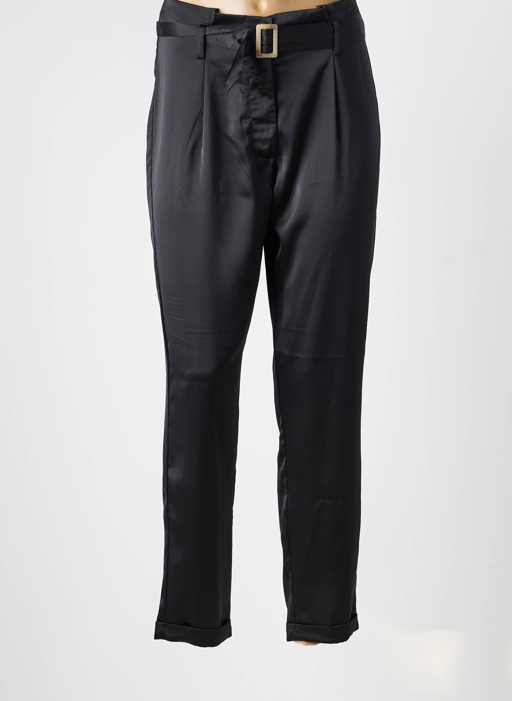 Pantalon drept închidere cu fermoar sub clapetă cu nasturi negru LCDN femeie