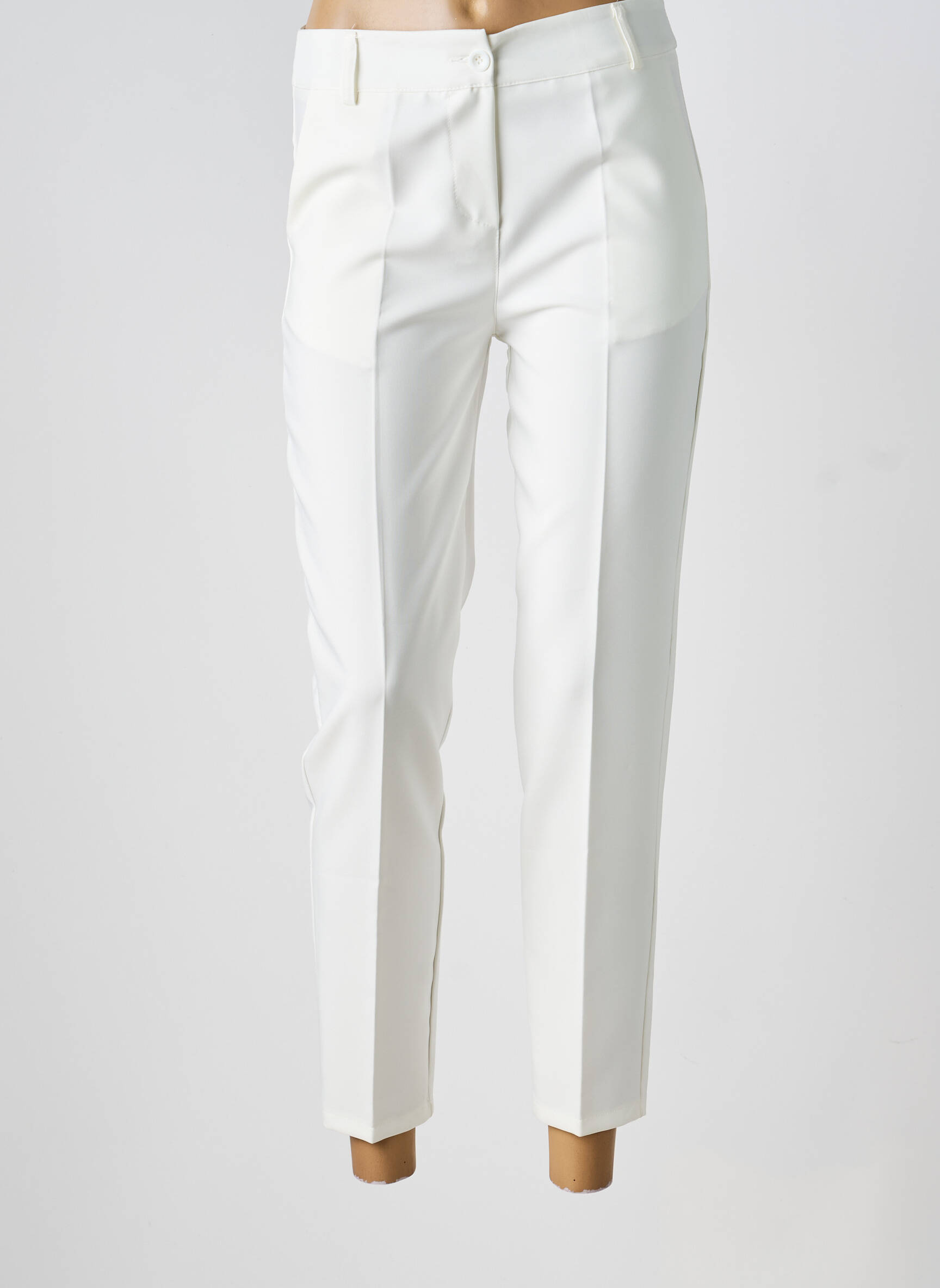 Pantalon 7/8 închidere cu fermoar sub clapetă cu nasturi alb COULEURS DU TEMPS femeie
