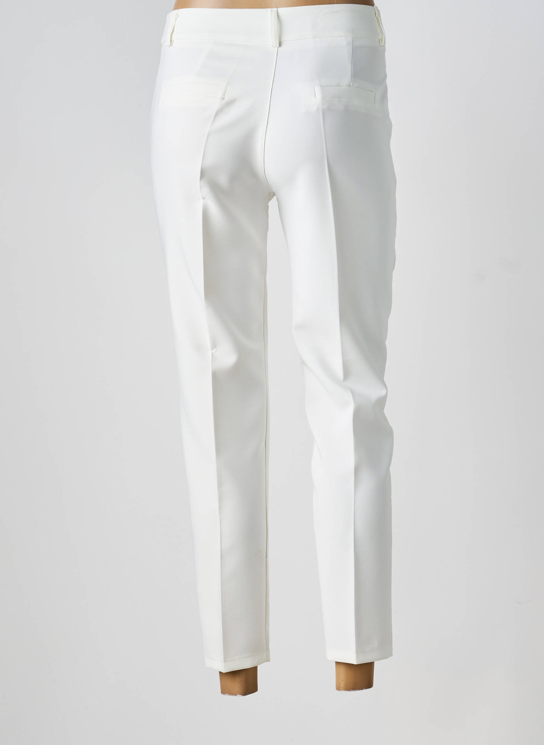 Pantalon 7/8 închidere cu fermoar sub clapetă cu nasturi alb COULEURS DU TEMPS femeie