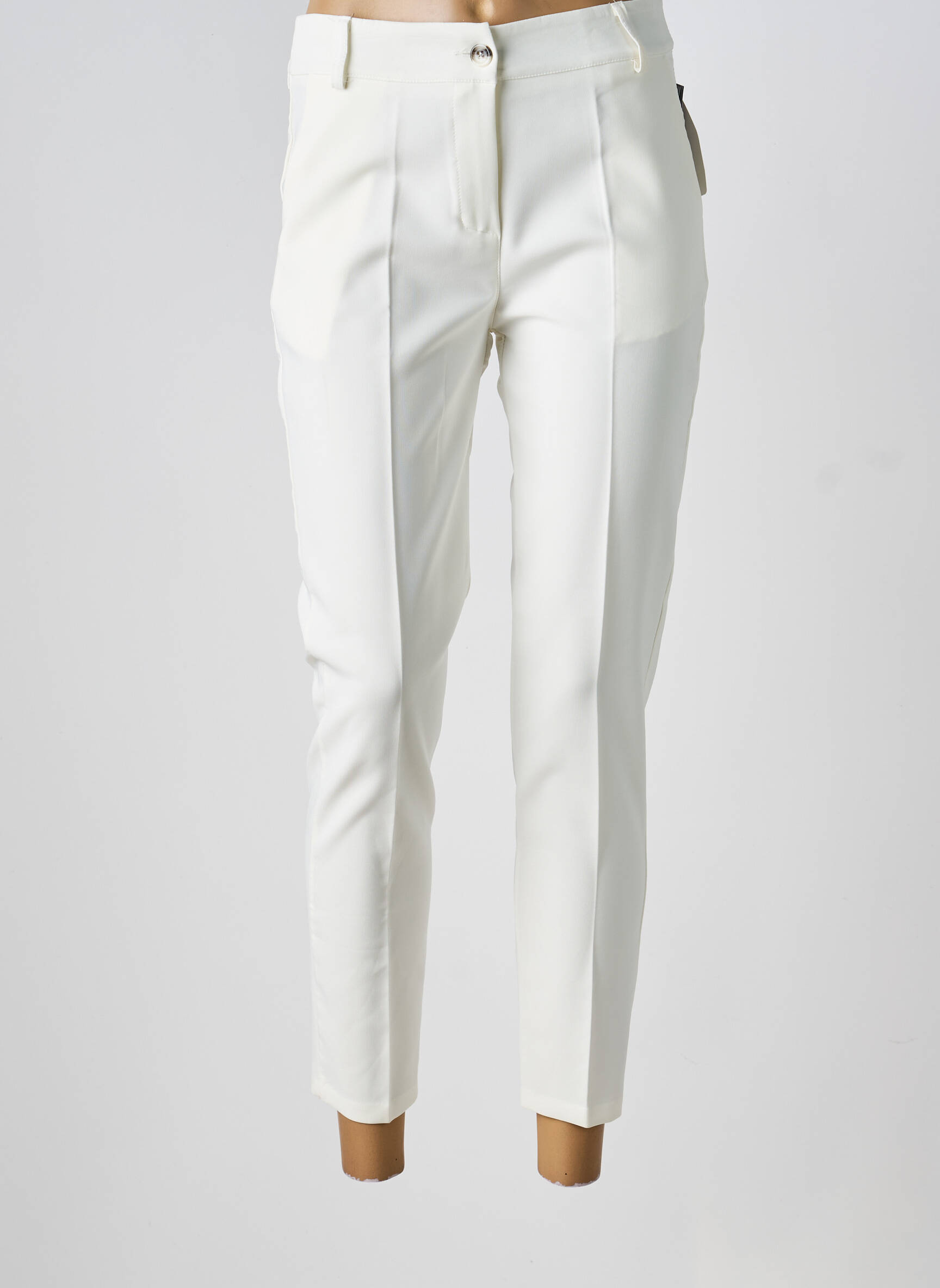 Pantalon 7/8 închidere cu fermoar sub clapetă cu nasturi alb COULEURS DU TEMPS femeie