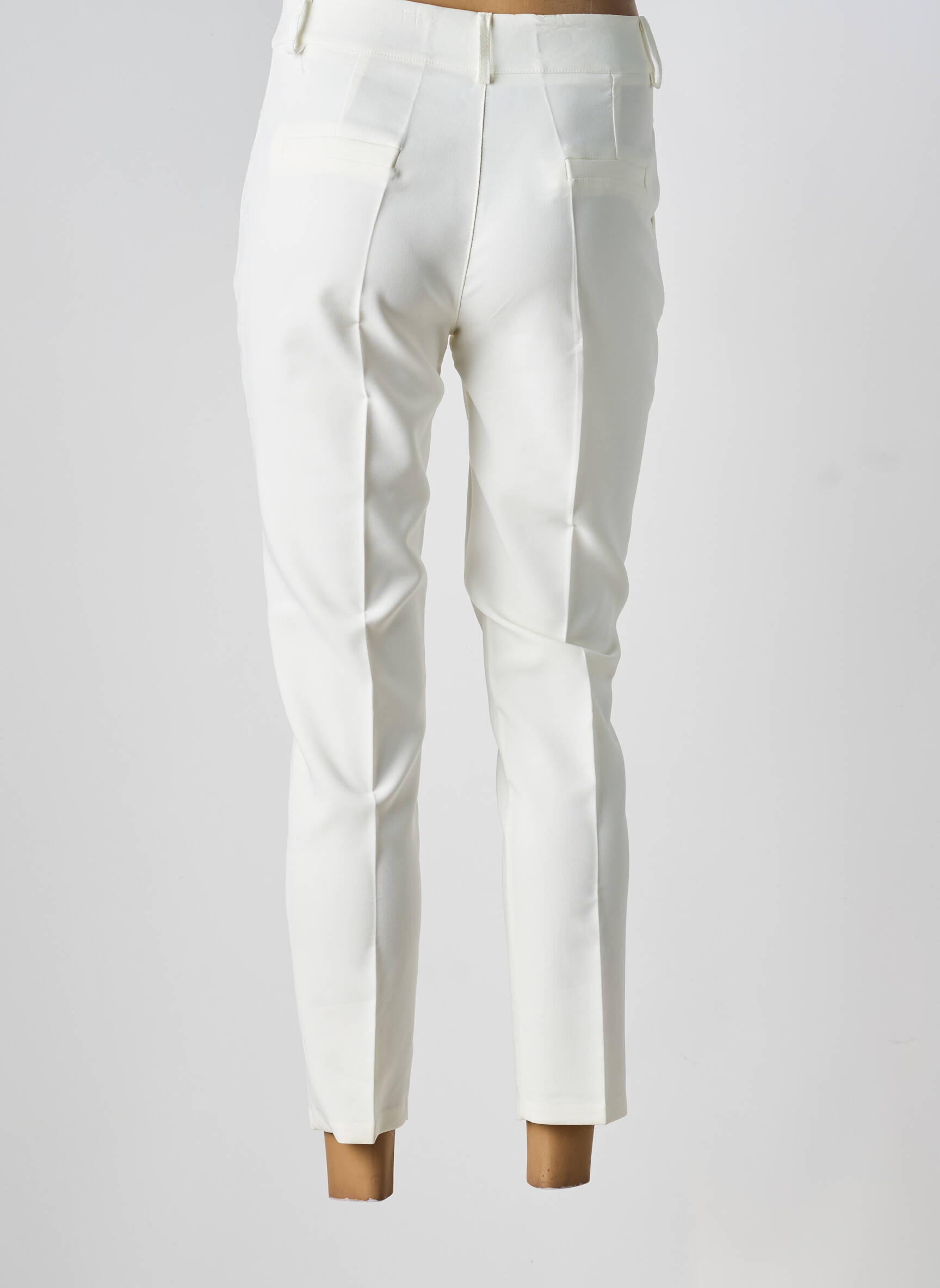 Pantalon 7/8 închidere cu fermoar sub clapetă cu nasturi alb COULEURS DU TEMPS femeie