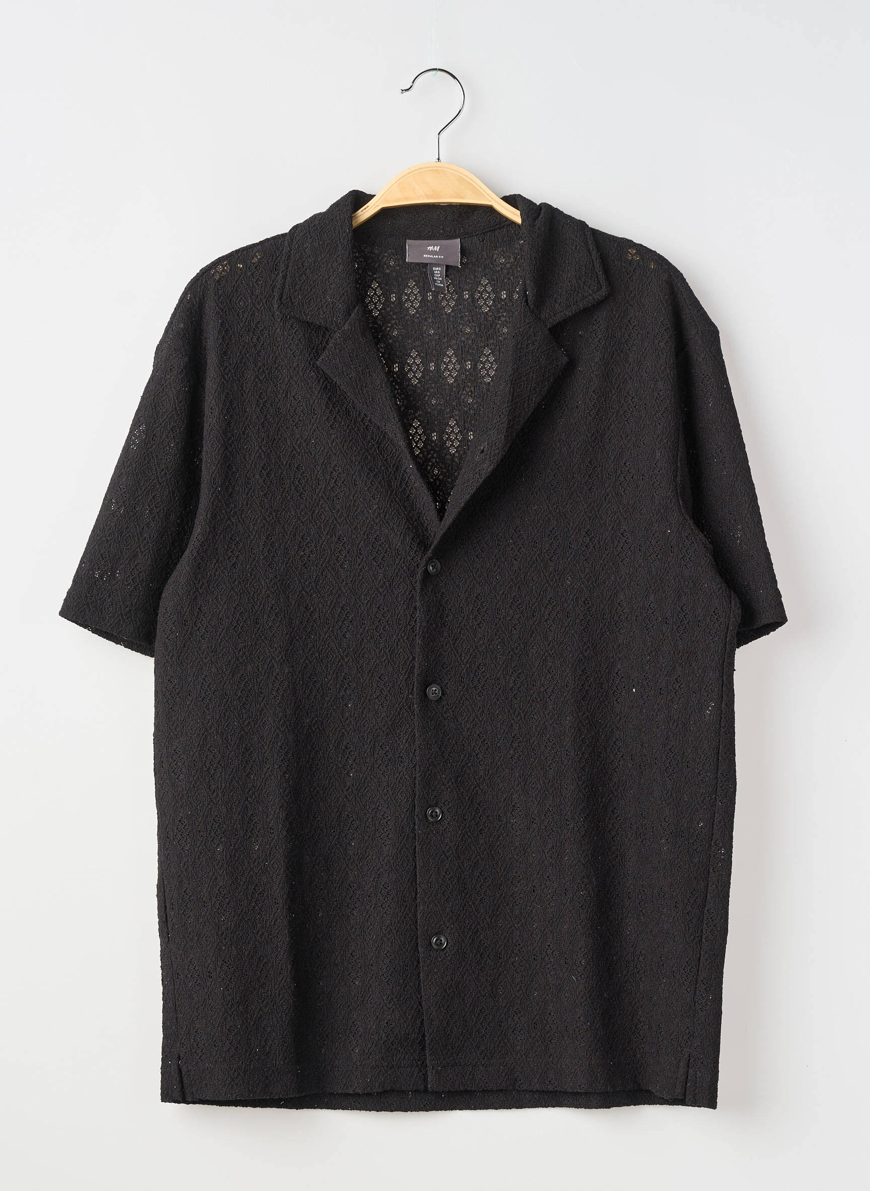 Cămașă cu mâneci scurte guler tip costum negru H&M bărbat