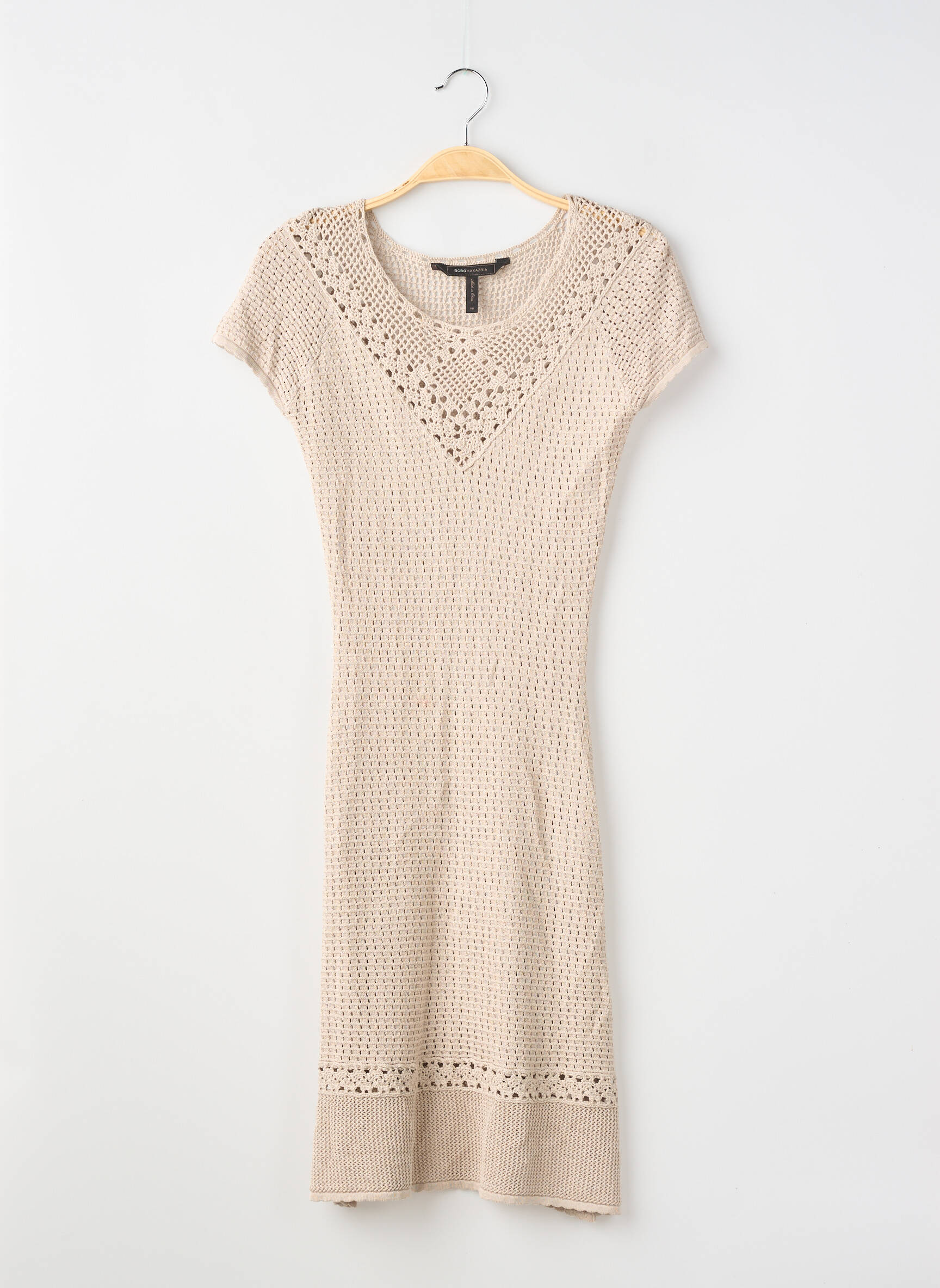 Rochie scurtă croială evazată mâneci scurte bej BCBGMAXAZRIA femeie