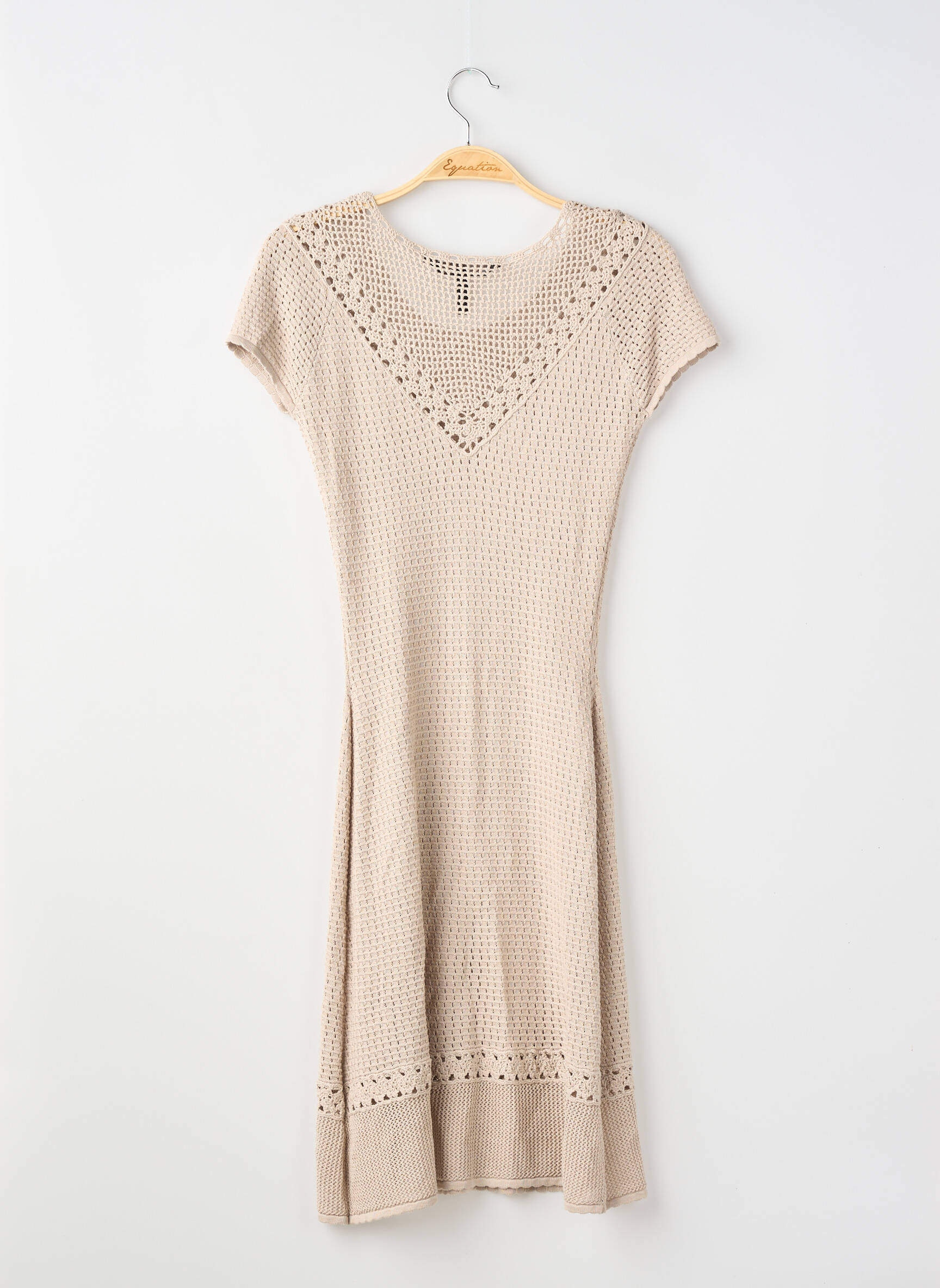 Rochie scurtă croială evazată mâneci scurte bej BCBGMAXAZRIA femeie