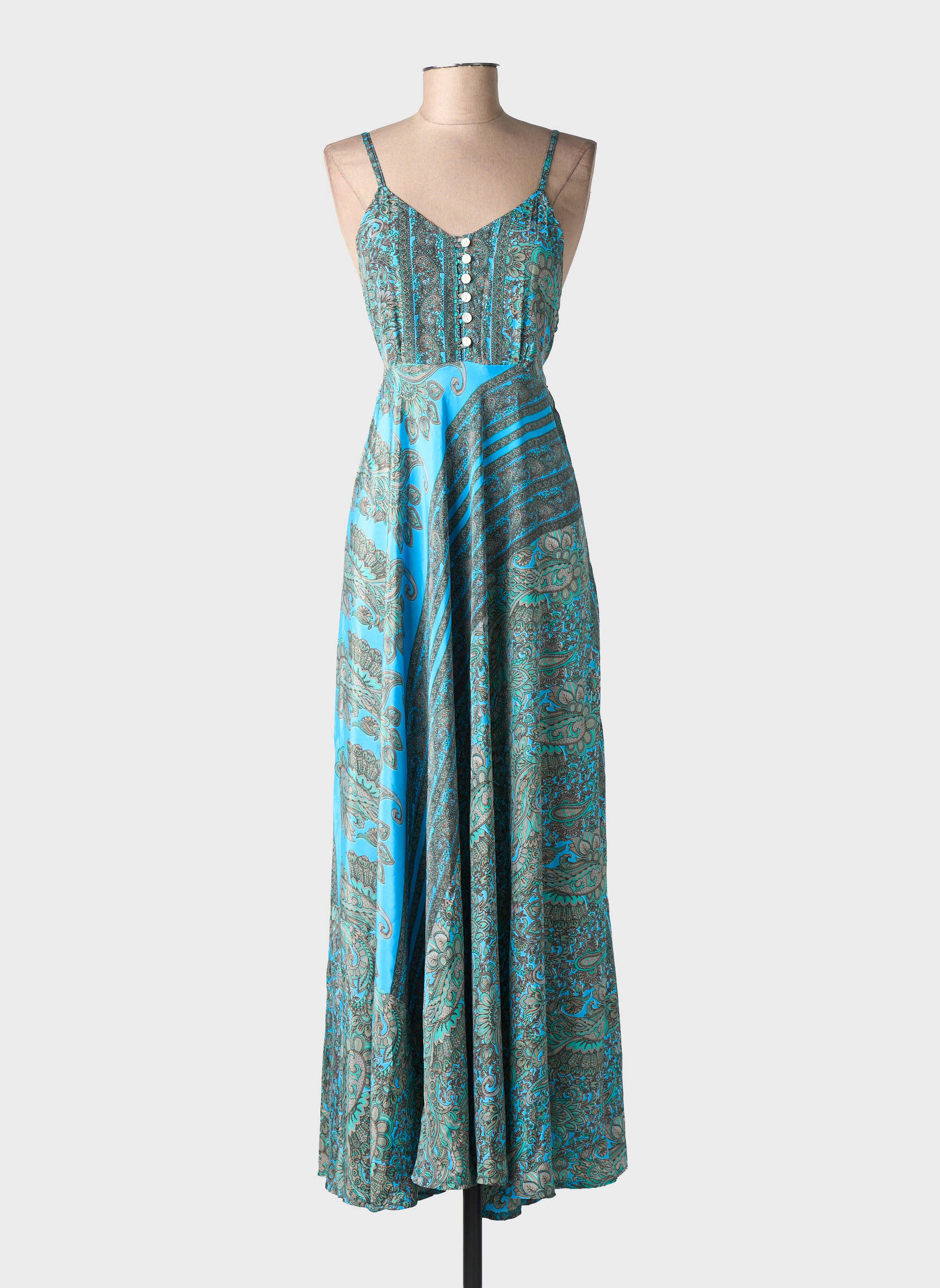 Rochie lungă imprimeu fantezie bretele subțiri albastru FOLLOW YOUR SOUL femeie
