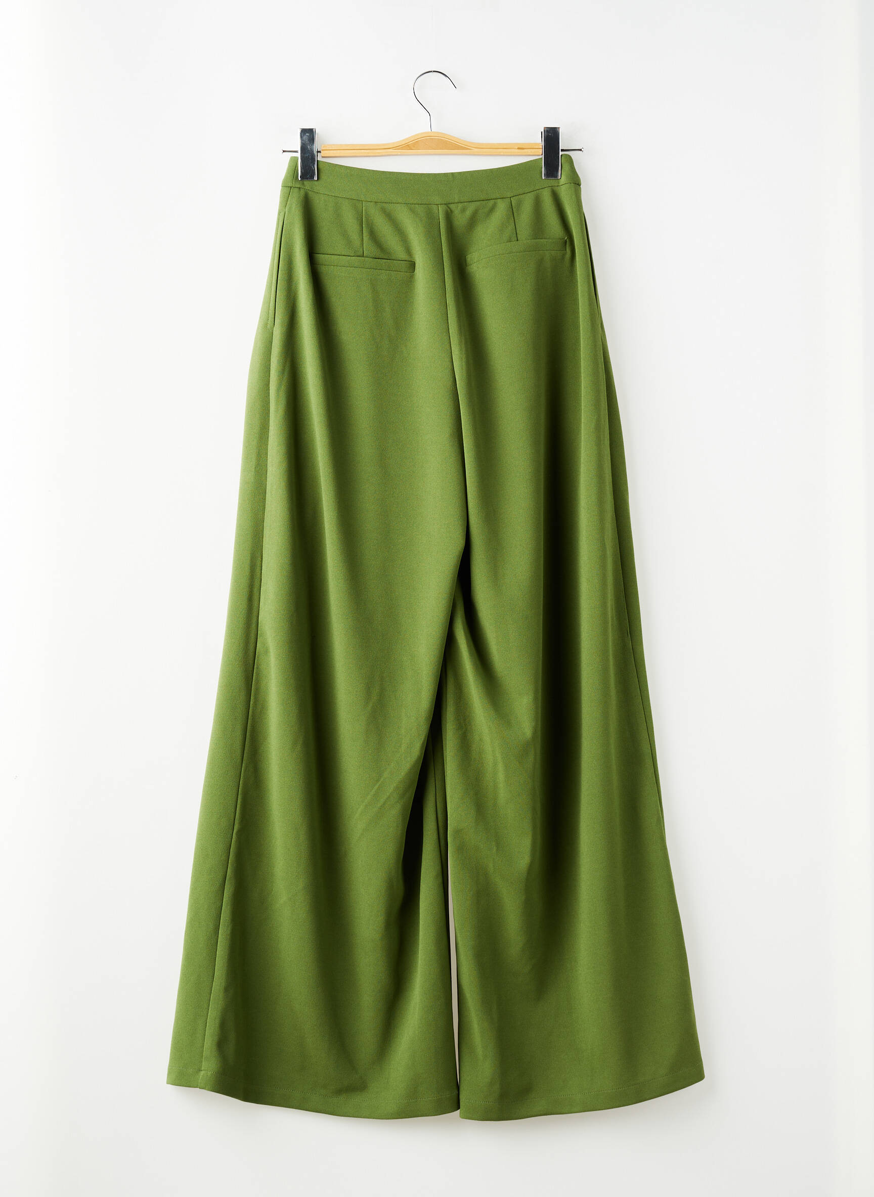 Pantalon larg țesătură crep talie înaltă verde FASHION NOVA femeie