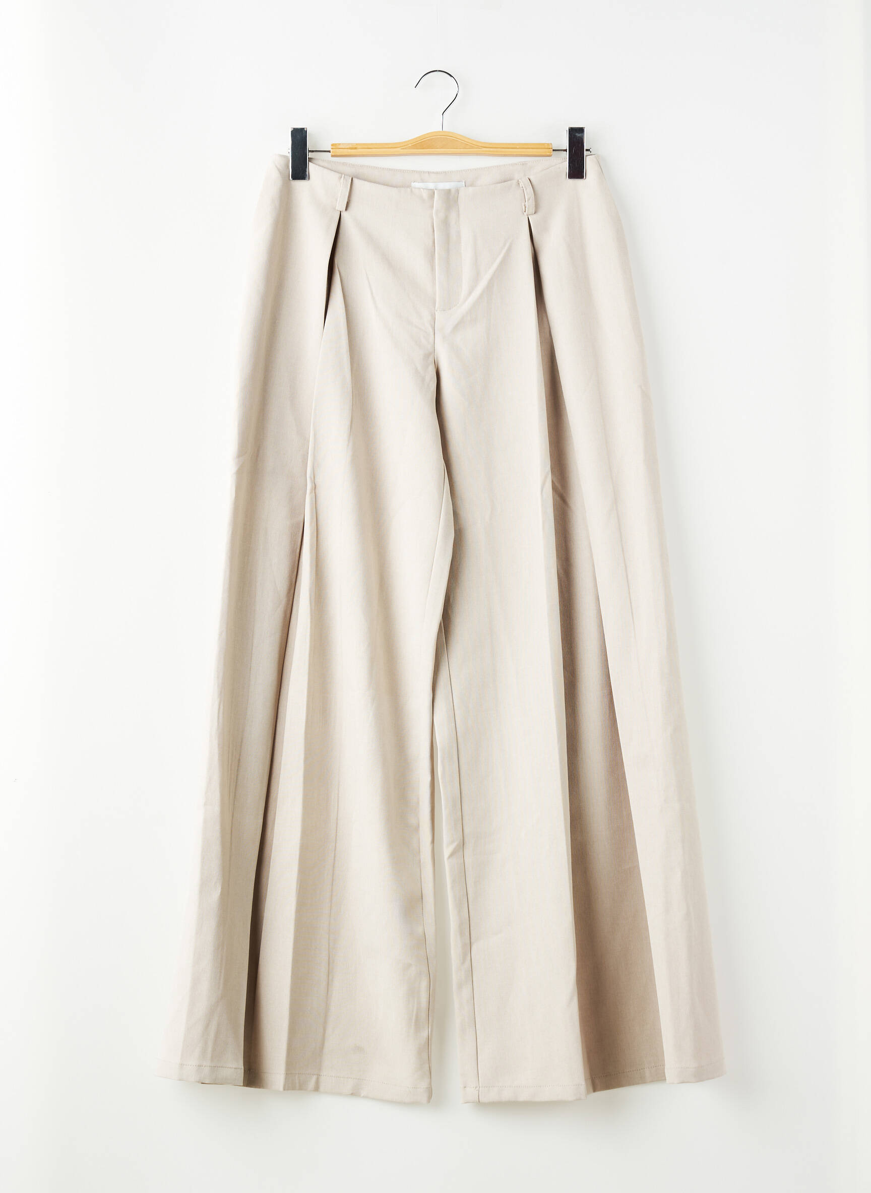 Pantalon larg țesătură poplin talie înaltă bej FASHION NOVA femeie