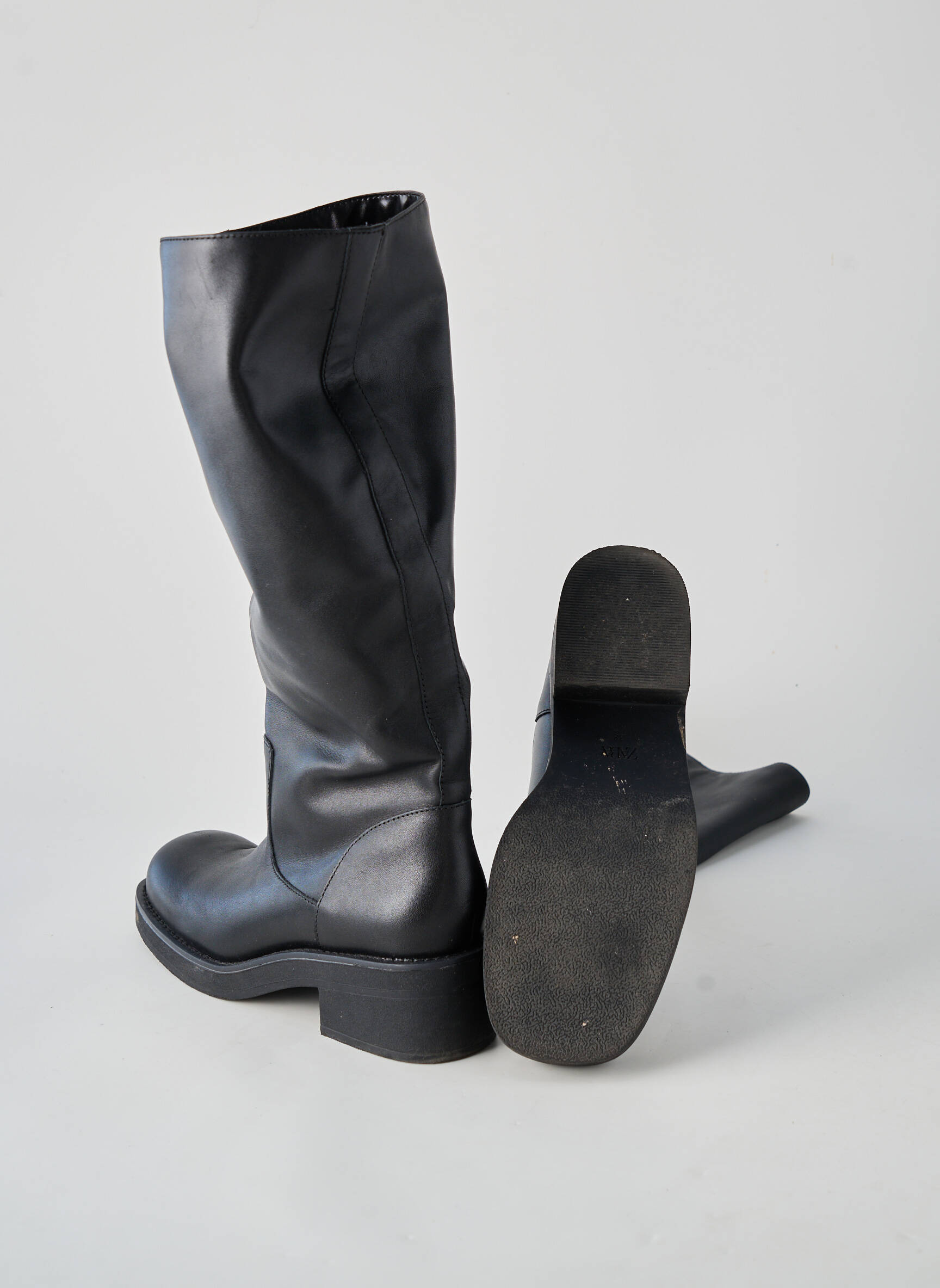 Cizme material neted toc de 4 la 6 cm negru ZARA femeie
