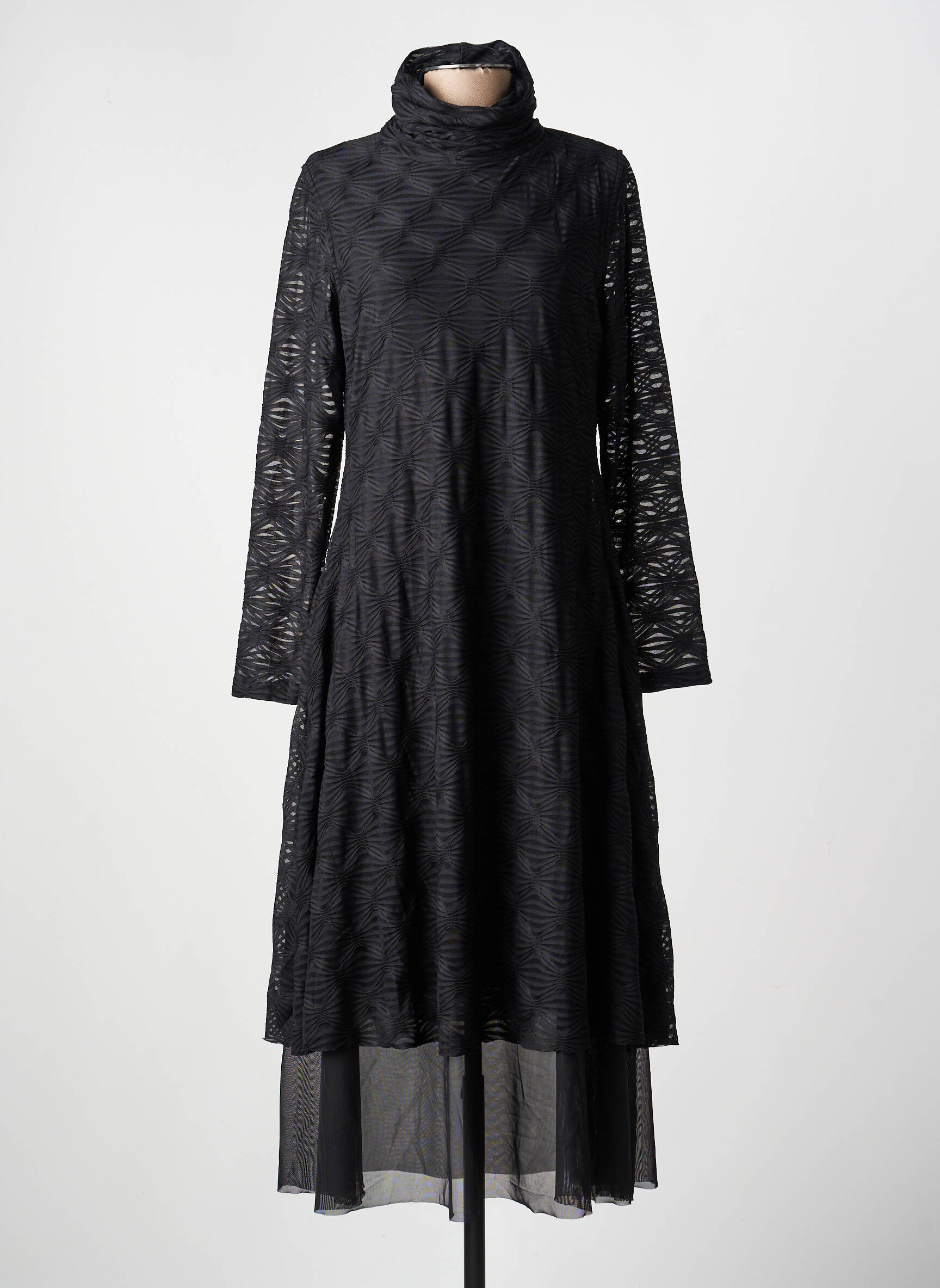 Rochie lungă imprimeu fantezie mâneci lungi negru KOZAN femeie