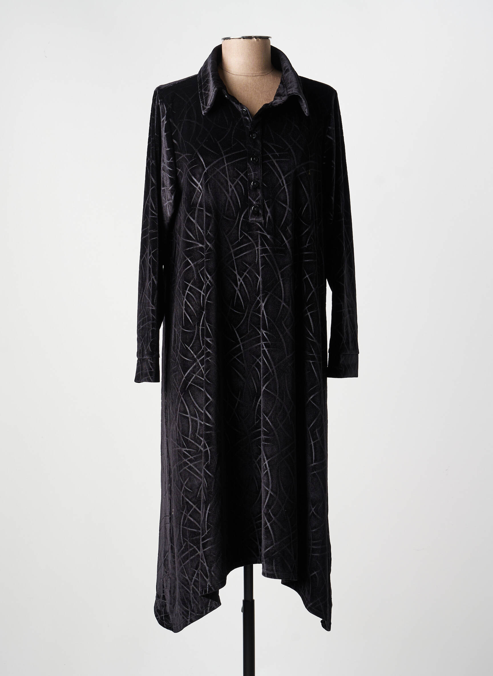 Rochie midi imprimeu fantezie mâneci lungi negru KOZAN femeie