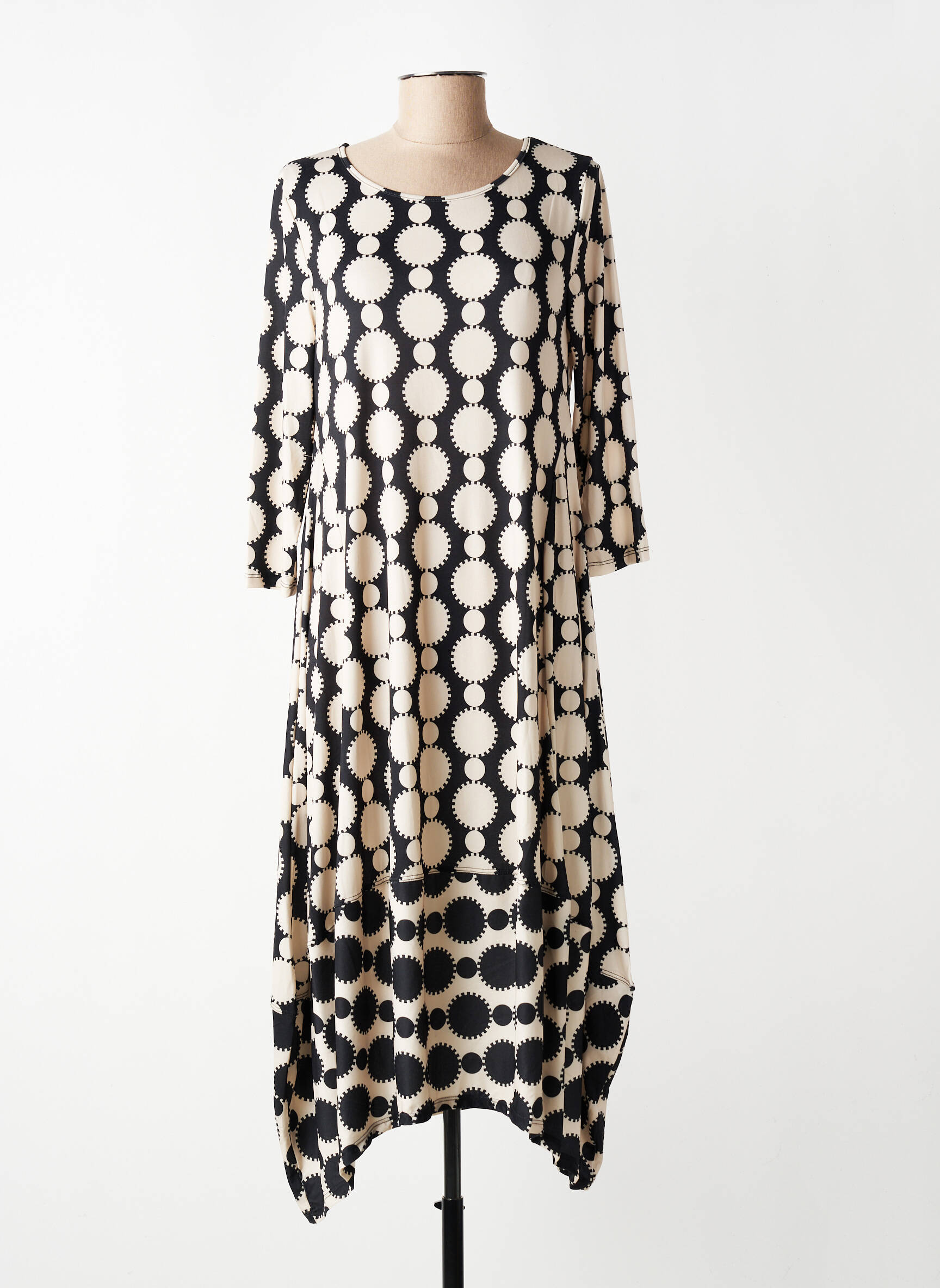 Rochie midi mâneci 3/4 mâneci 3/4 negru KOZAN femeie