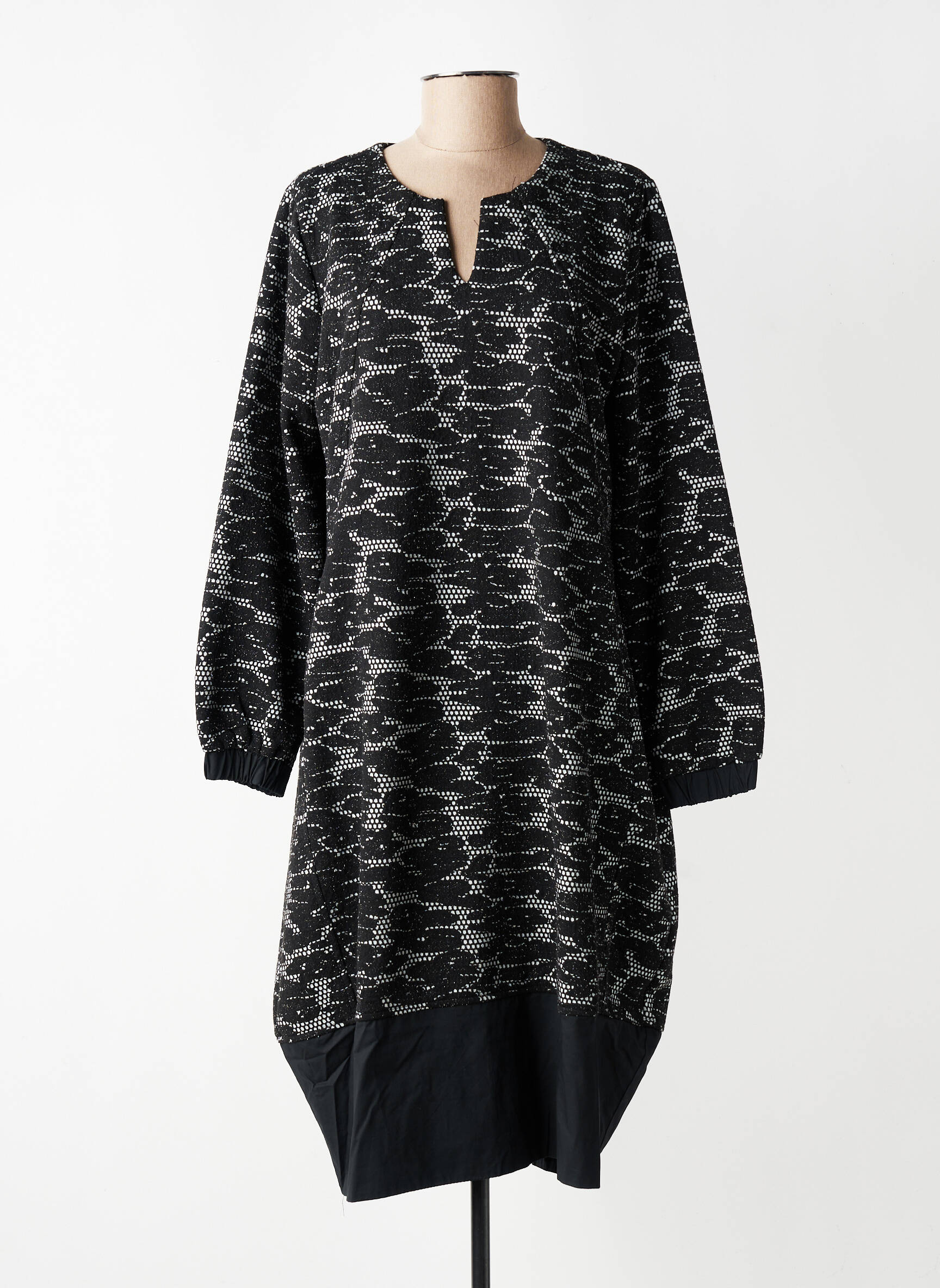 Rochie midi imprimeu fantezie mâneci lungi negru GERSHON BRAM femeie