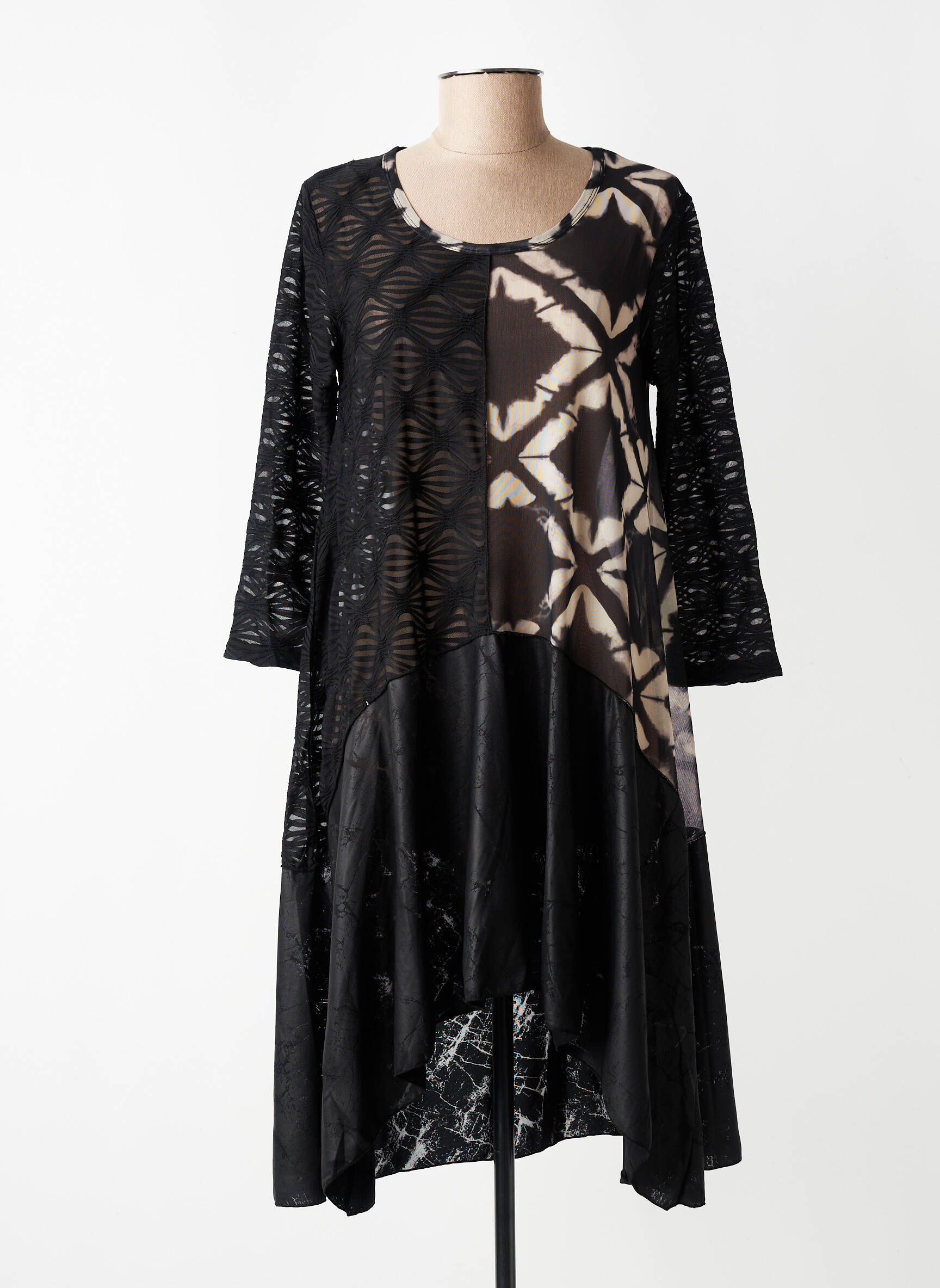 Rochie midi croială fluidă mâneci 3/4 negru KOZAN femeie