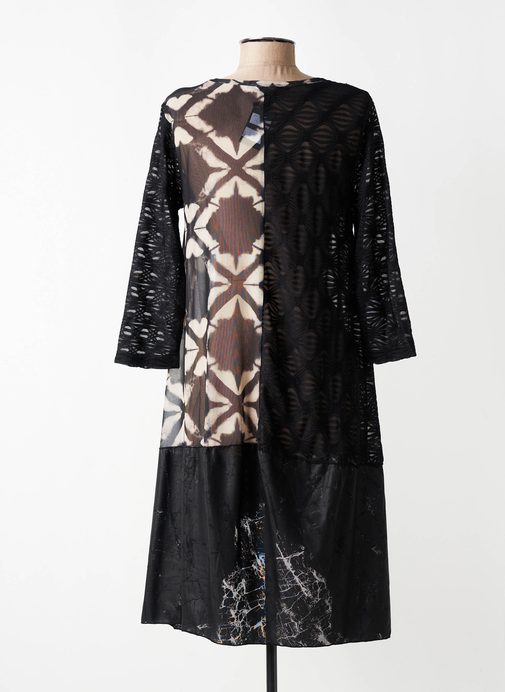 Rochie midi croială fluidă mâneci 3/4 negru KOZAN femeie