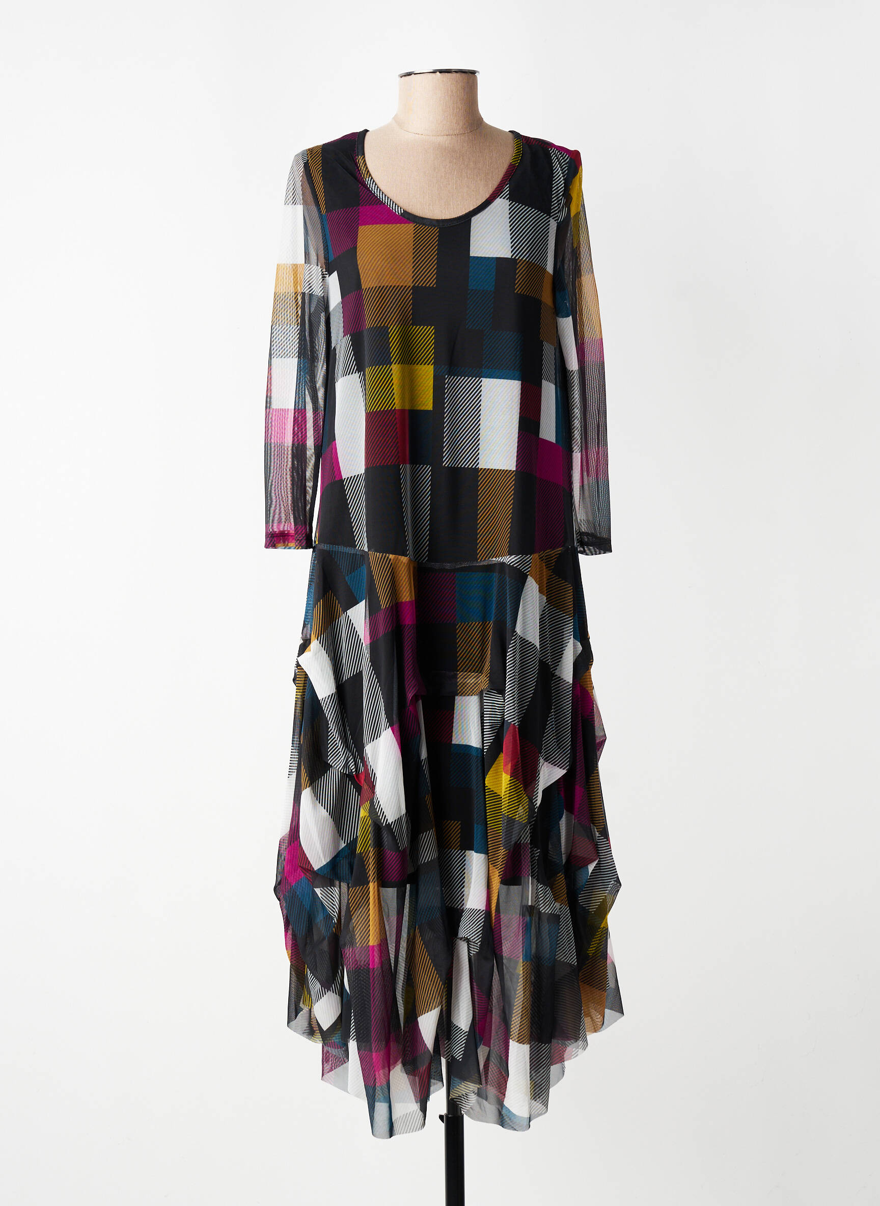 Rochie lungă croială fluidă mâneci 3/4 negru KOZAN femeie