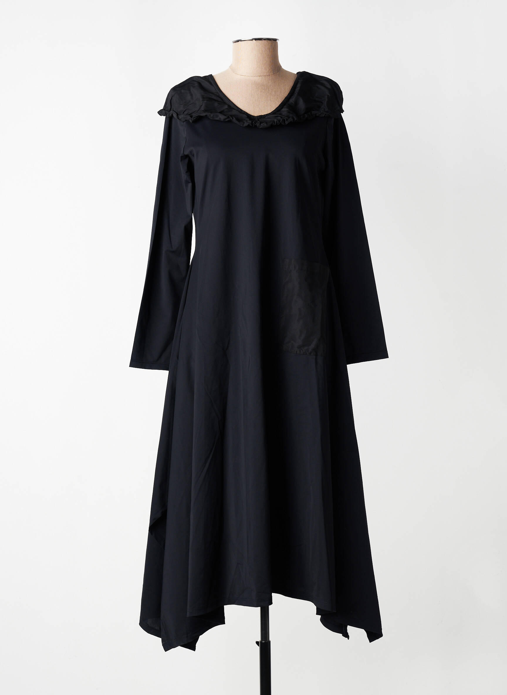Rochie midi țesătură crep mâneci lungi negru KOZAN femeie