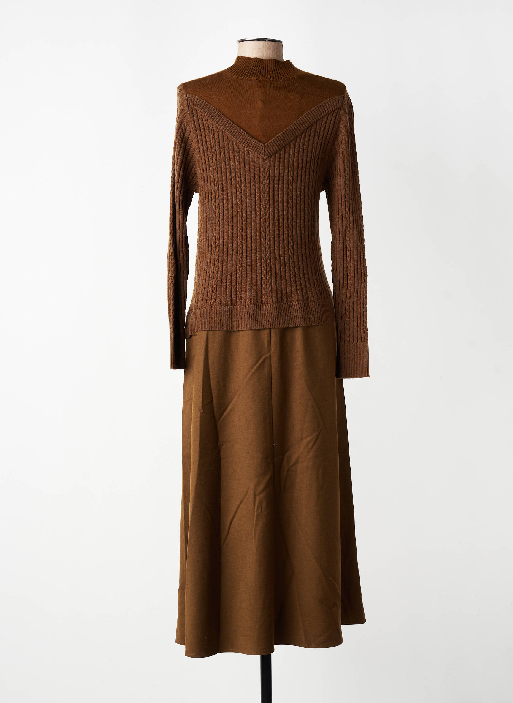 Rochie lungă mâneci lungi mâneci lungi maro CPC femeie