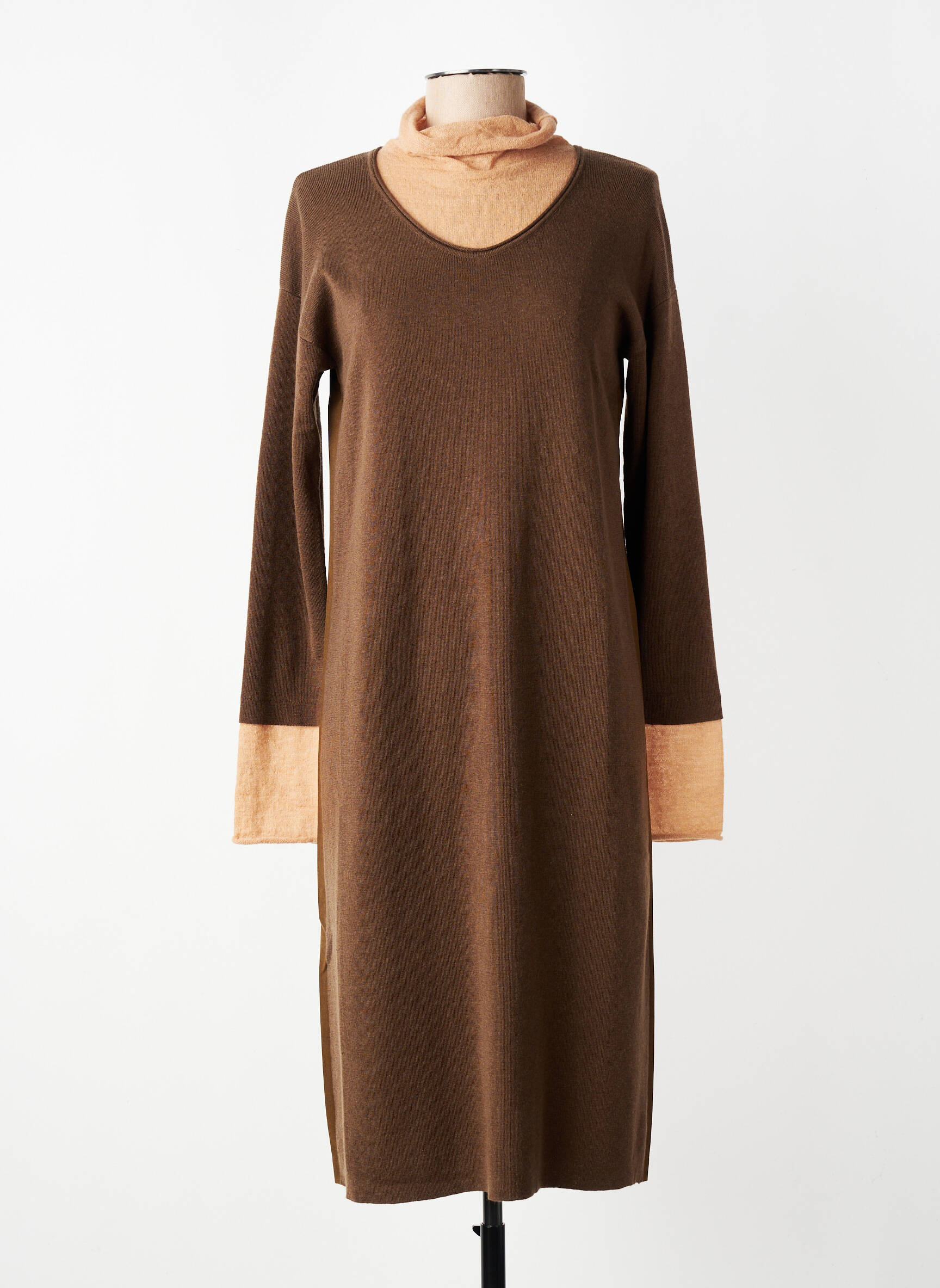 Rochie midi imprimeu fantezie mâneci lungi maro CPC femeie